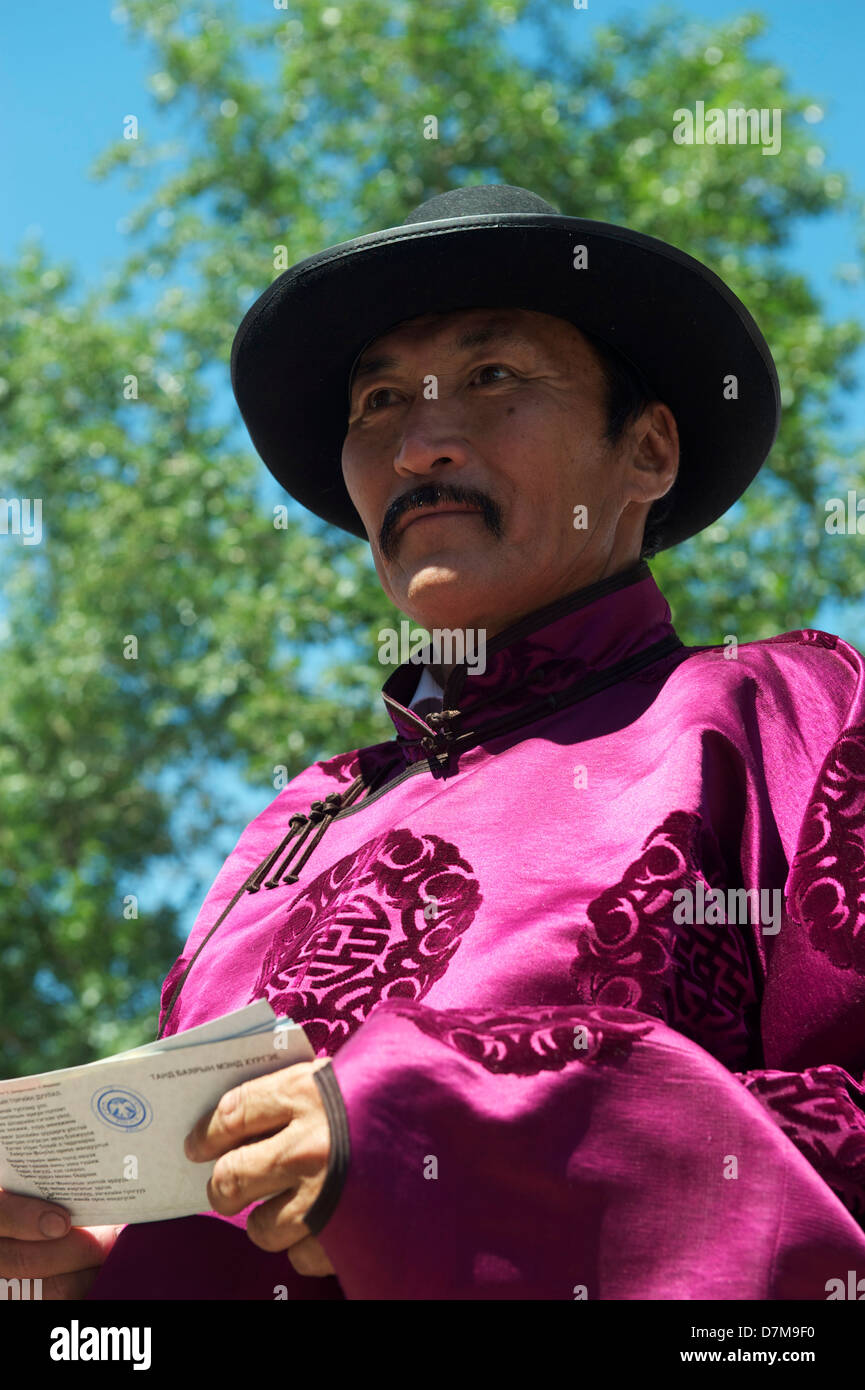 Un paticipant durante il festival Naadam, Foto Stock