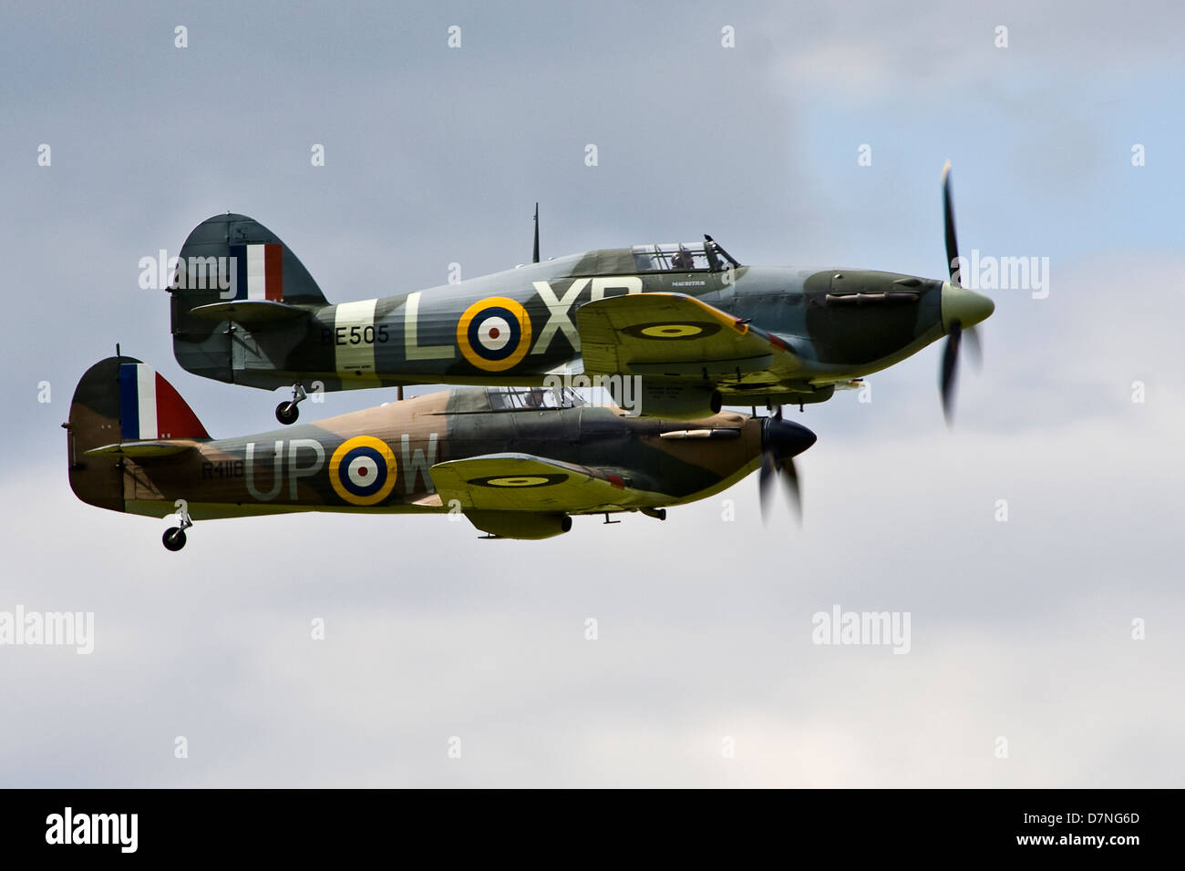 Formazione essere505 G-HHII R4118 G-HUPW Hawker Hurricane Airshow Kemble Foto Stock