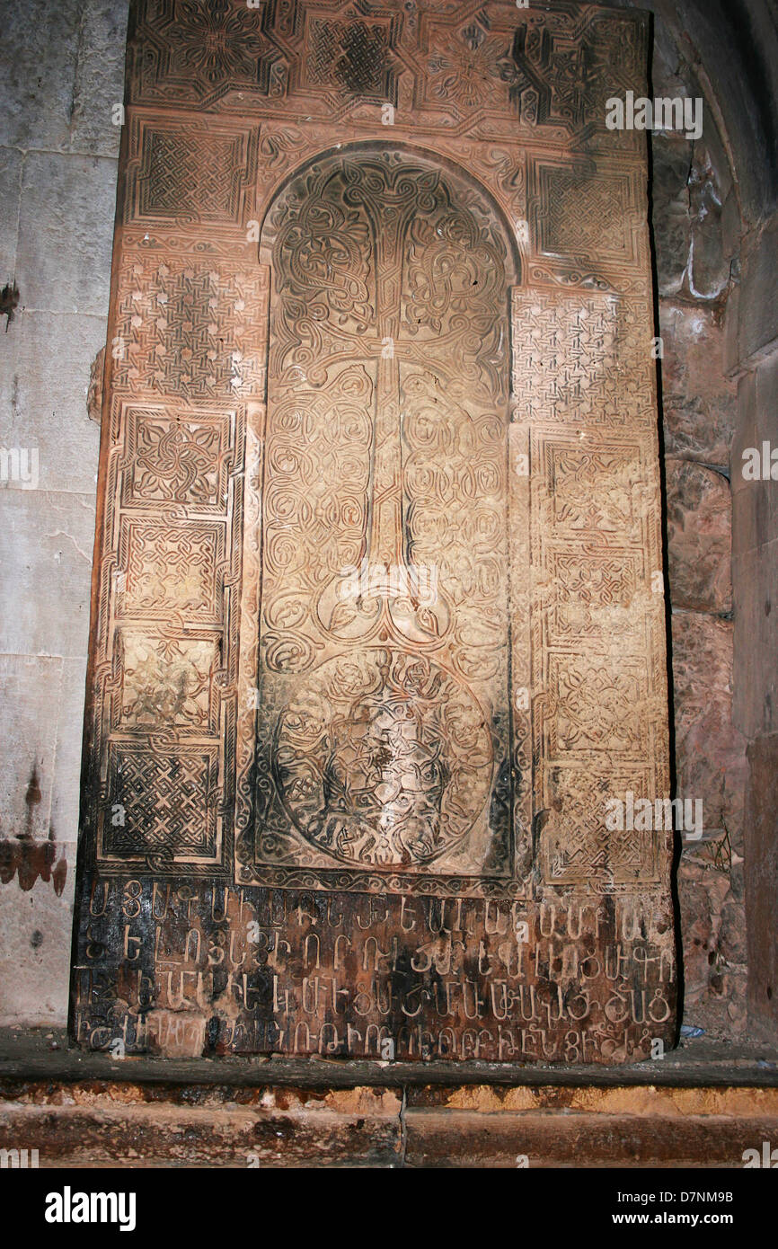 Cross-pietra nel monastero di Noravank in Armenia. Foto Stock