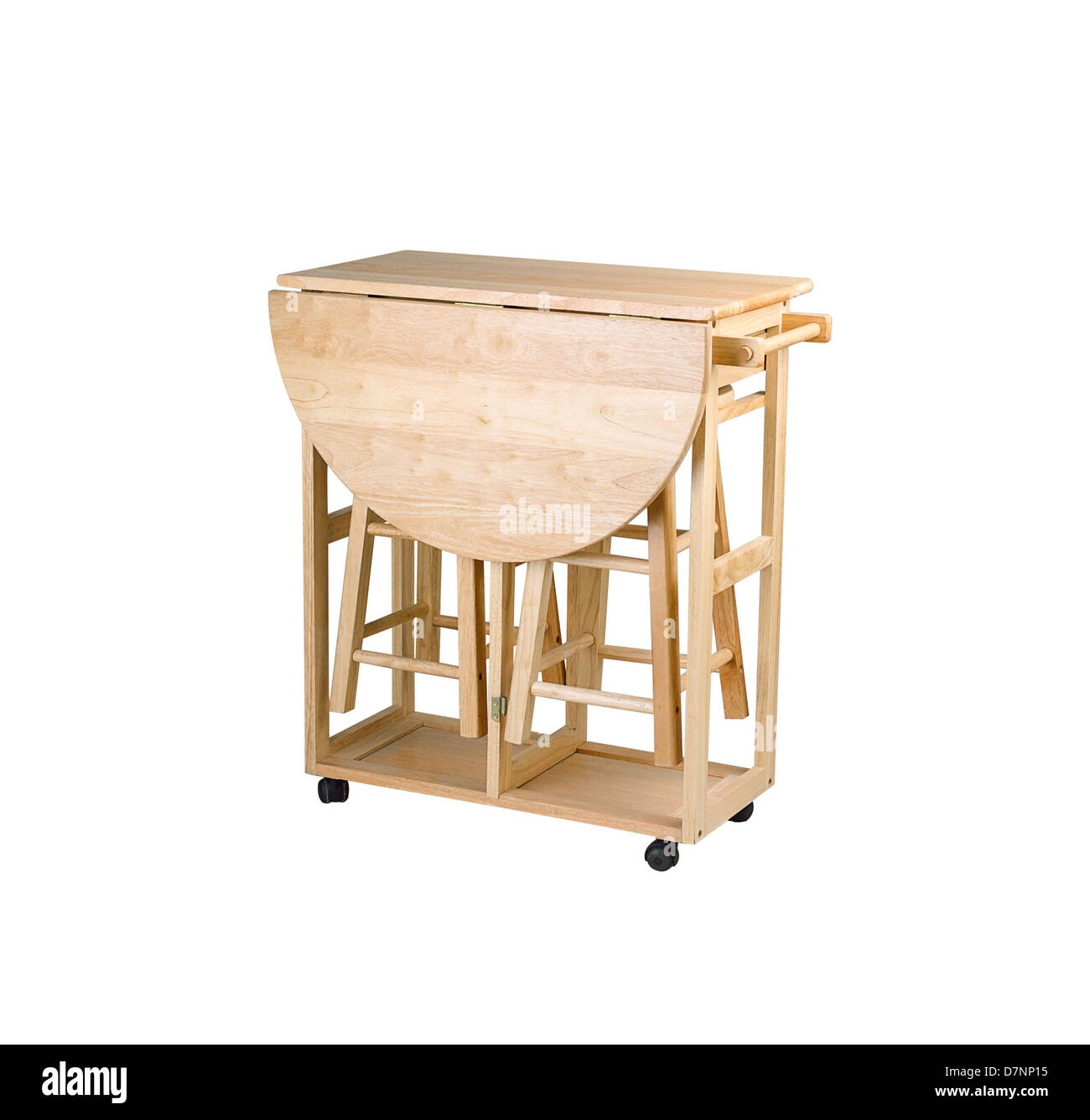 La piegatura e mobile tavolo in legno con sgabelli per la piccola cucina Foto Stock