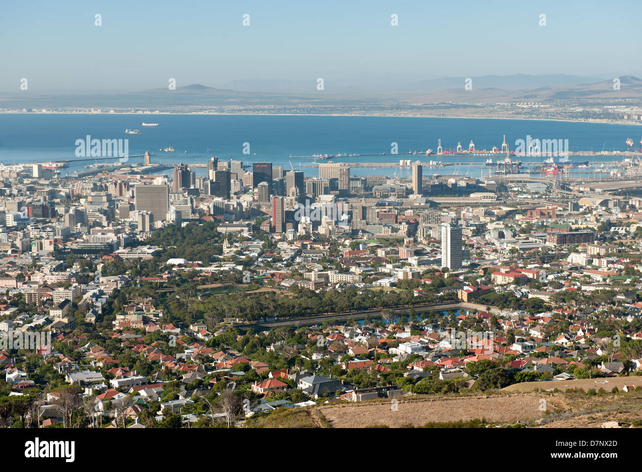 Vista di Città del Capo e il porto, Sud Africa Foto Stock