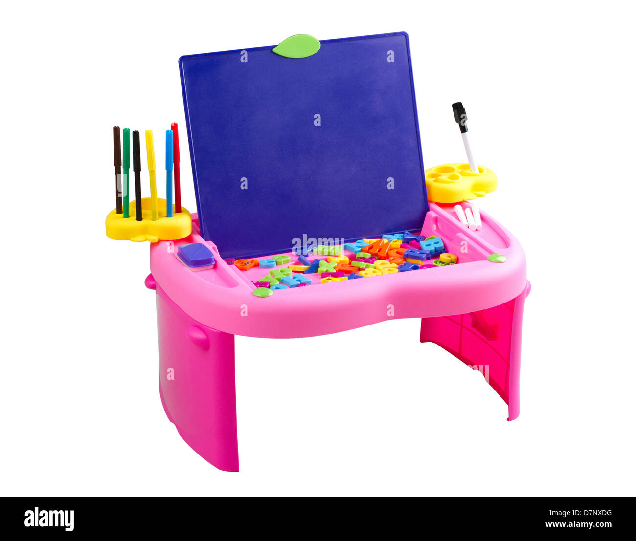 Un vuoto che la scheda blu con magnete lettere per l apprendimento dei bambini l Foto Stock