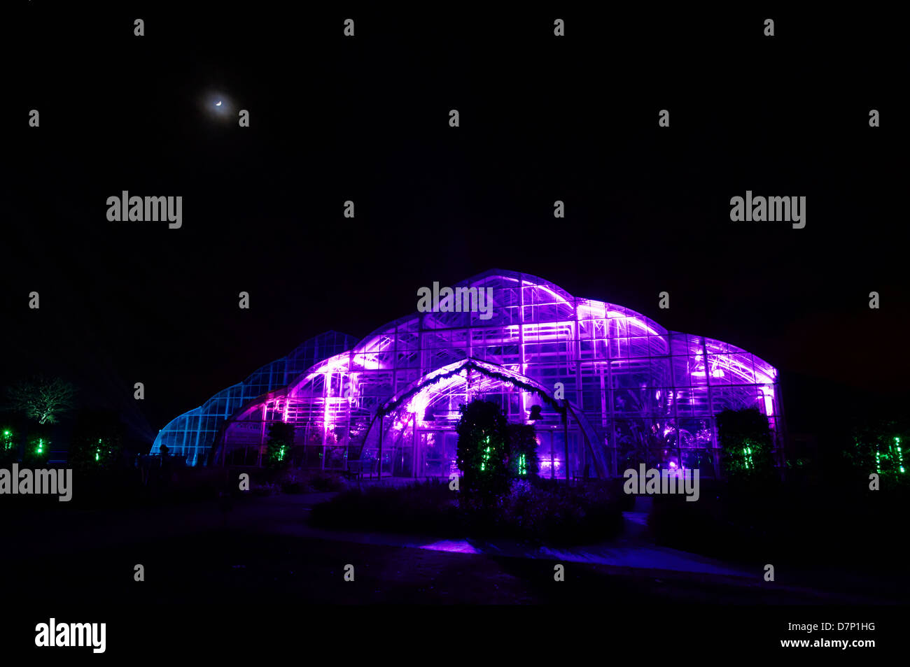 WISLEY GLASSHOUSE illuminato di luce evento TRAIL Foto Stock