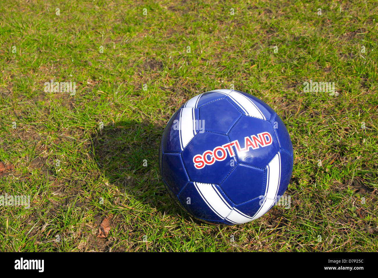 La Scozia in pelle con marchio calcio in erba Foto Stock