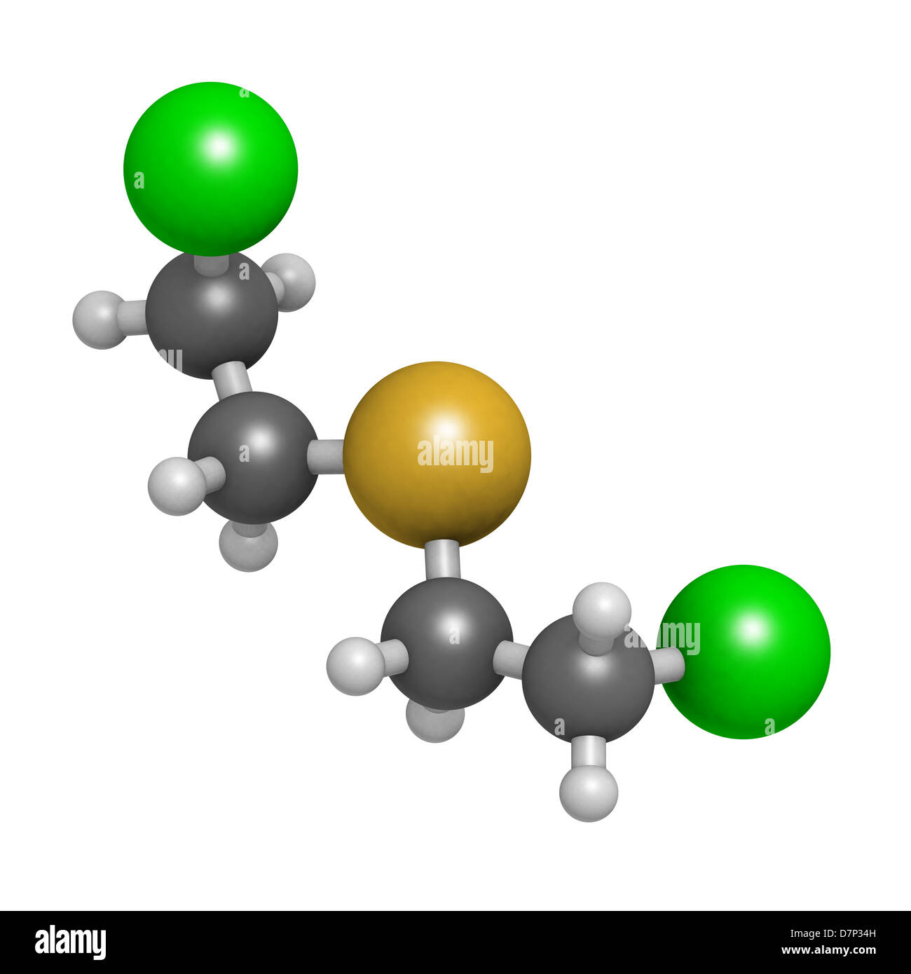 Gas mostarda (iprite, bis(2-cloroetil) solfuro) molecola, struttura chimica. Gas mostarda è una guerra chimica agente. Foto Stock