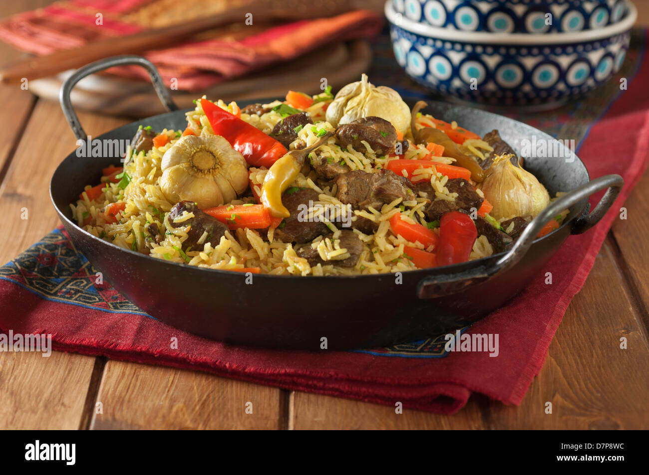 Plov agnello e riso pilaff Asia Centrale cibo Foto Stock