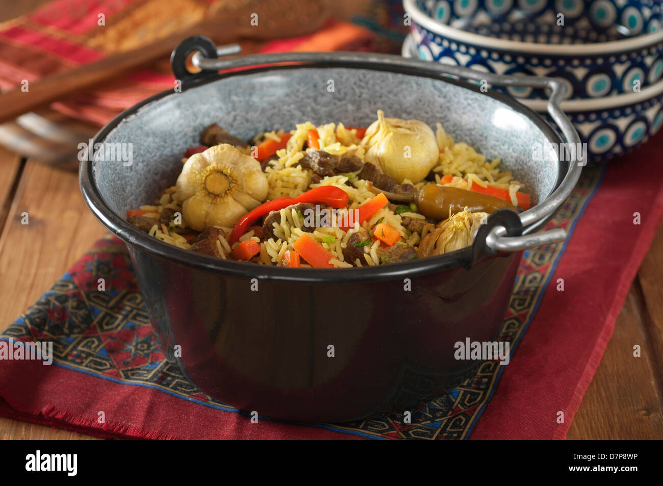 Plov agnello e riso pilaff Asia Centrale cibo Foto Stock