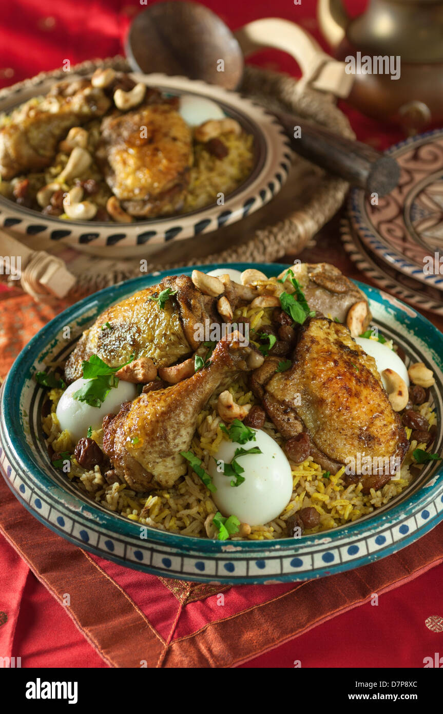 Pollo di kabsa Pollo e riso piatto Medio Oriente cibo Foto Stock