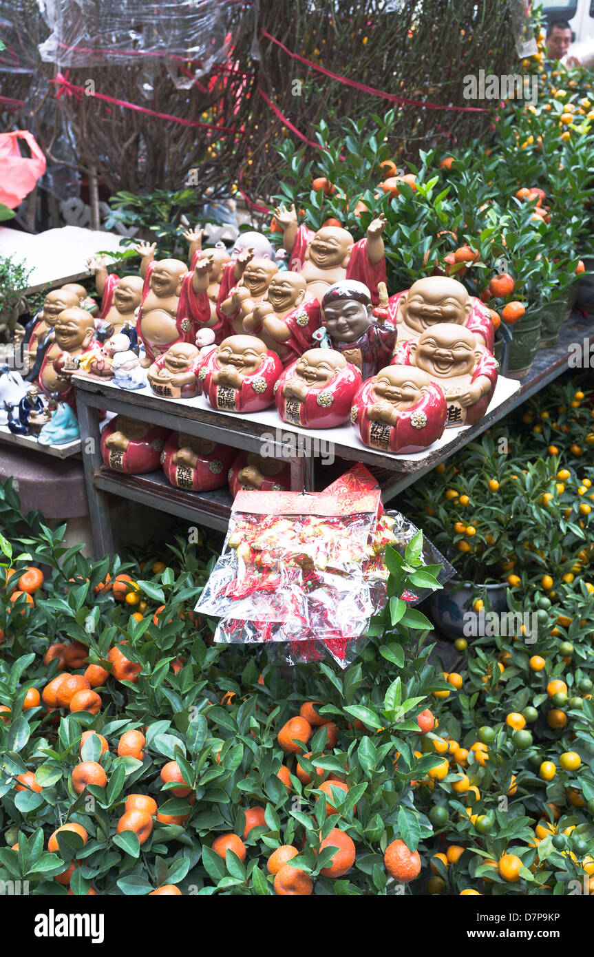Dh Flower Market Mong Kok di Hong Kong per il nuovo anno cinese fiori e decorazioni display di stallo Foto Stock