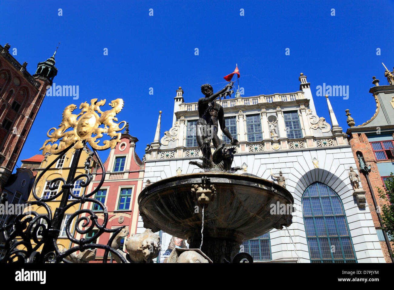 Fontana di Nettuno a Dlugi Targ, Mercato Lungo, Gdansk, Polonia Foto Stock