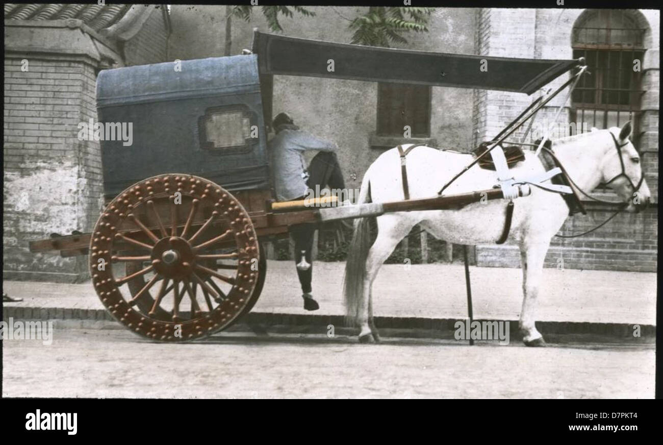 Questa fotografia storica cattura una carrozza trainata da cavalli, un mezzo di trasporto comune prima dell'uso diffuso delle automobili. L'immagine fa parte della collezione del Powerhouse Museum, che mostra le prime tecnologie di trasporto. Foto Stock