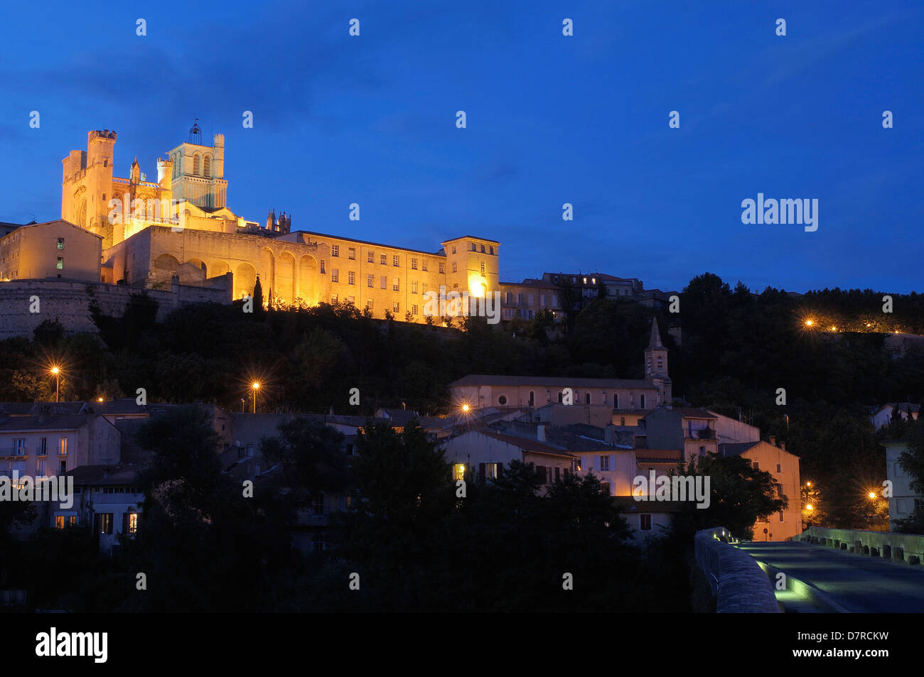 St-Nazaire cattedrale (secolo XIV) al tramonto. Béziers. Hérault, Languedoc-Roussillon. Francia Foto Stock