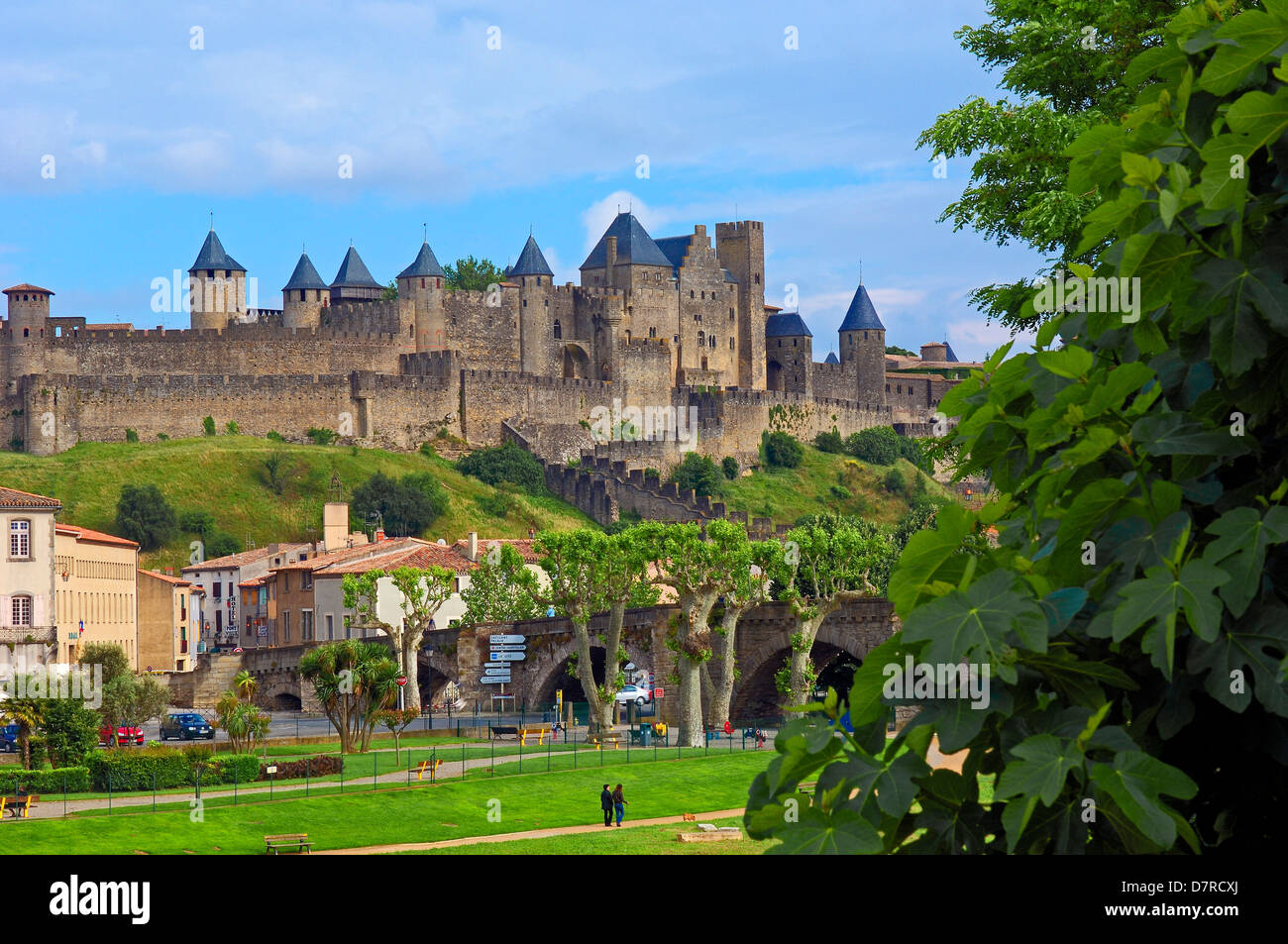 La Cité, Carcassonne città medievale fortificata. Aude, Languedoc-Roussillon, Francia Foto Stock