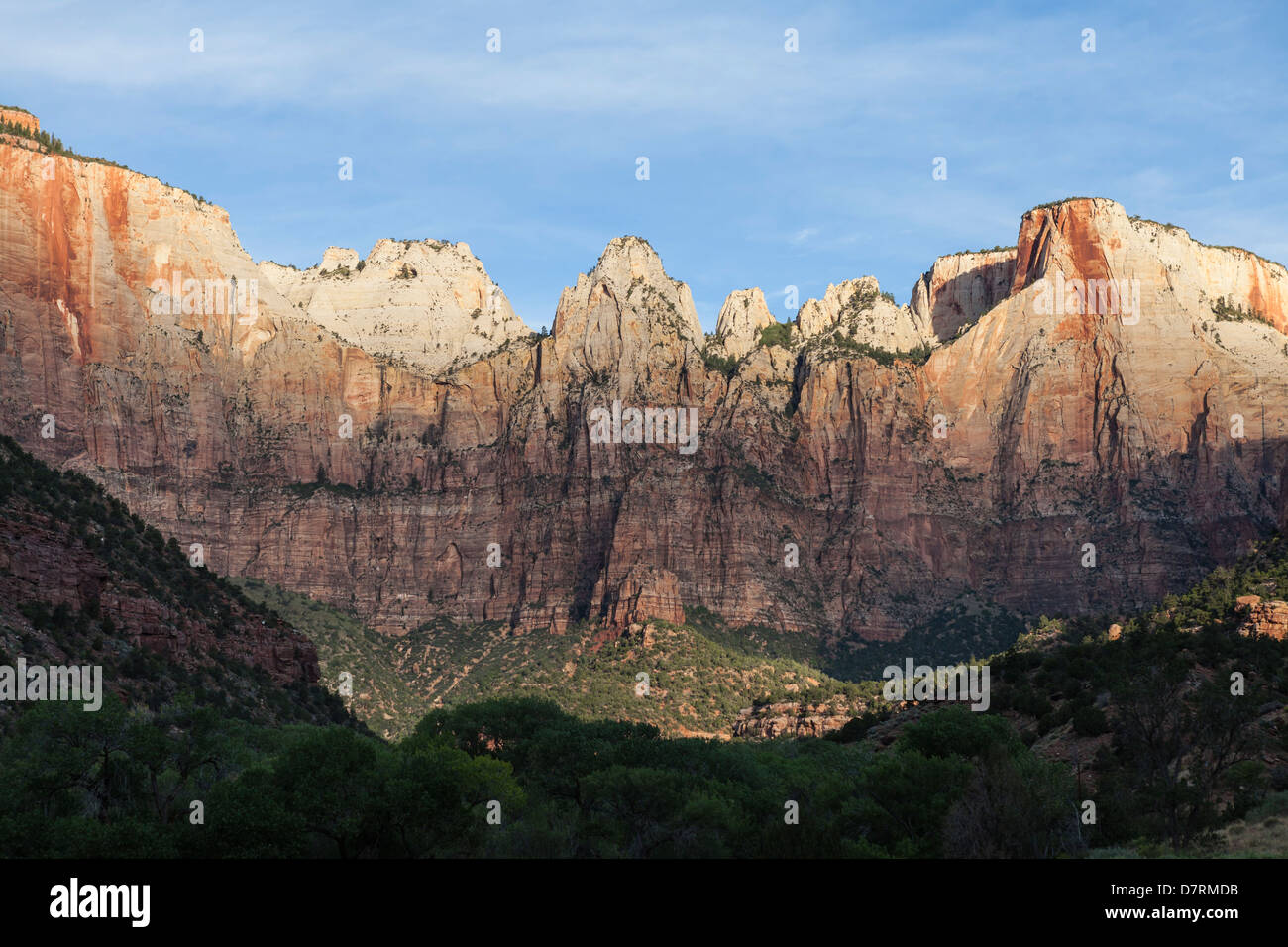 La mattina presto luce sulle scogliere di Zion National Park nel sud dello Utah. Foto Stock