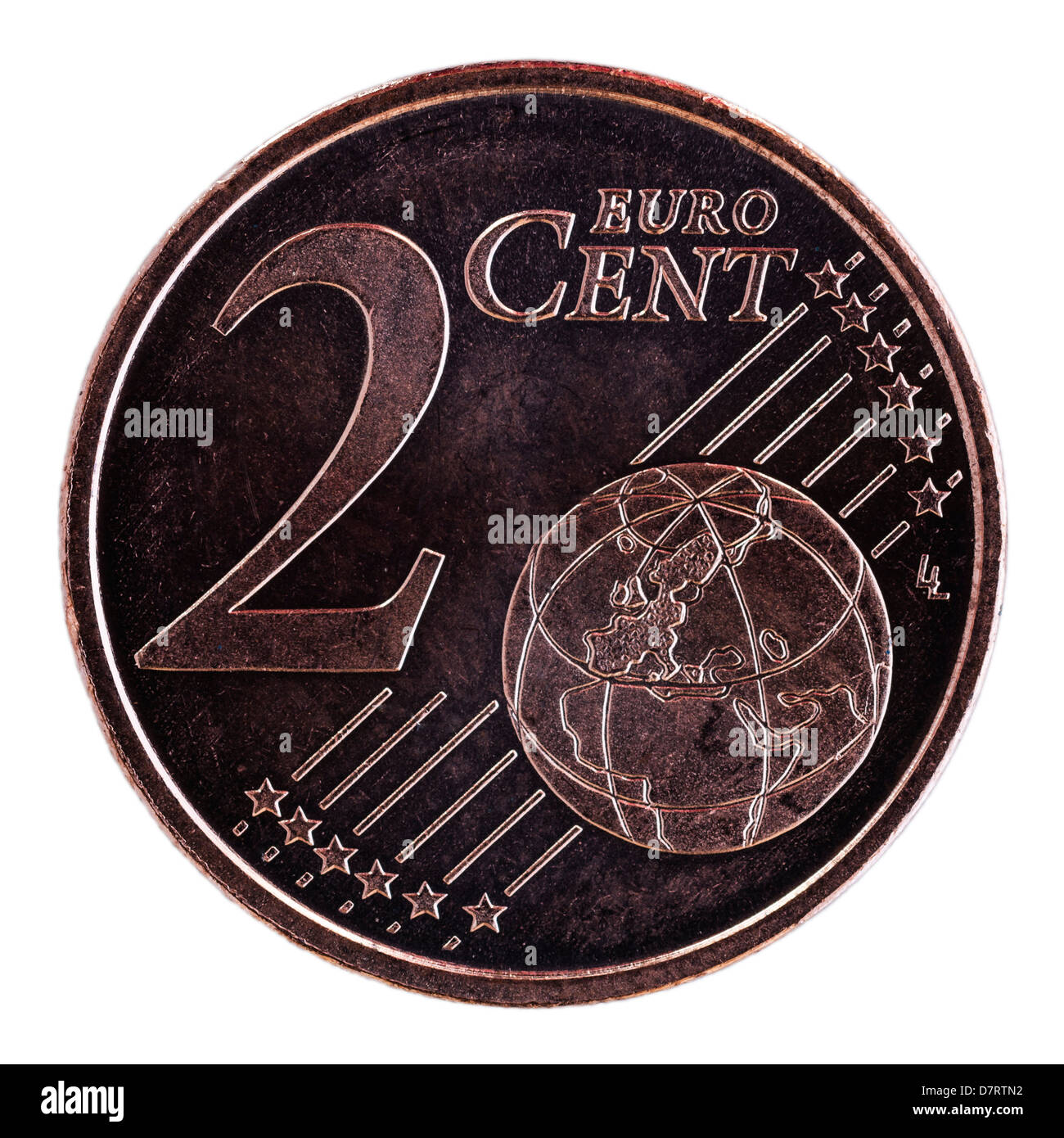 Un spagnolo euro 2 cent su sfondo bianco Foto Stock