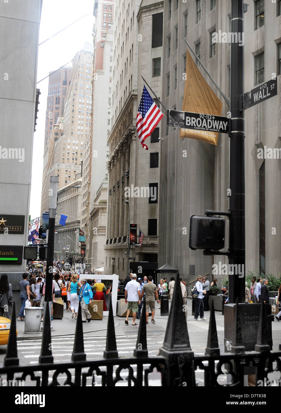 Il quartiere finanziario di Wall Street e Broadway Manhattan New York NY, Wall Street, Foto Stock