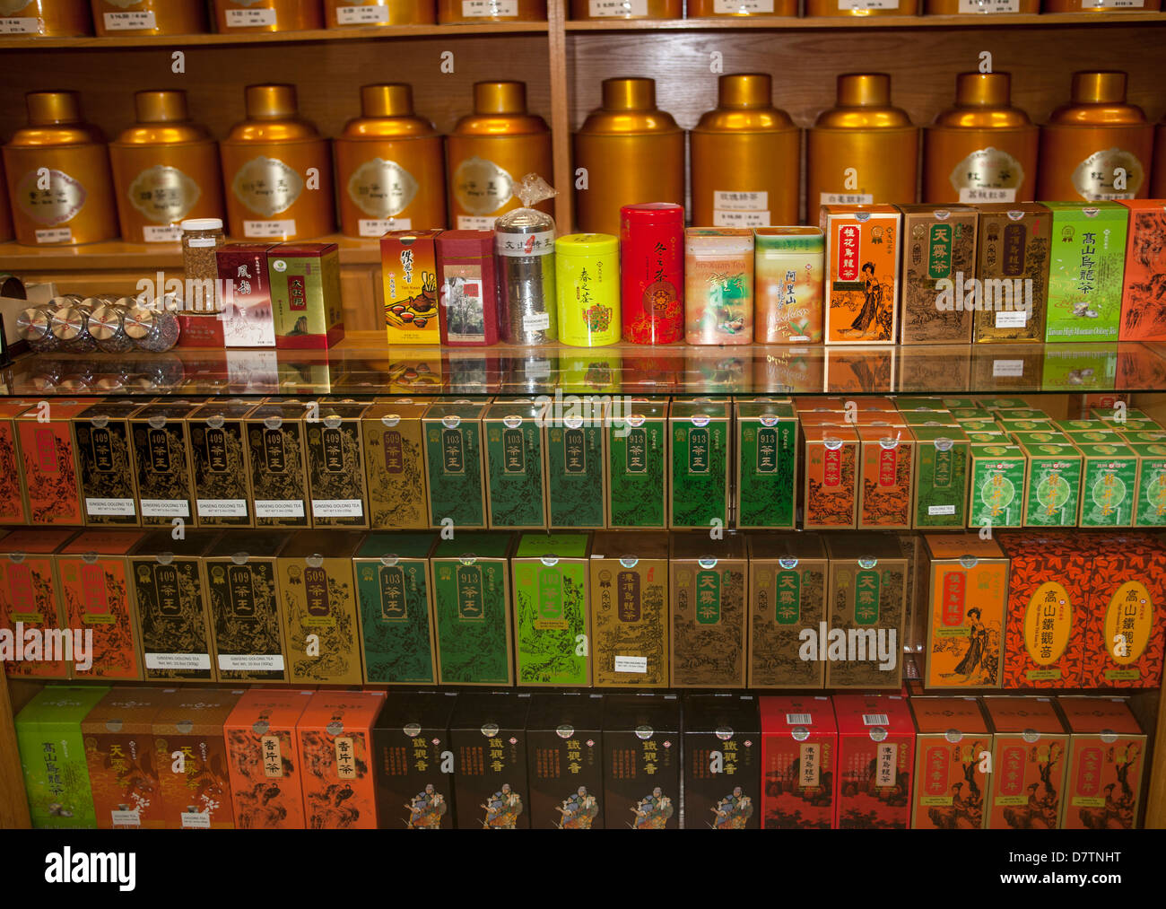 Selezione di tè in un negozio di tè a Richmond, California, USA, Nord America Foto Stock