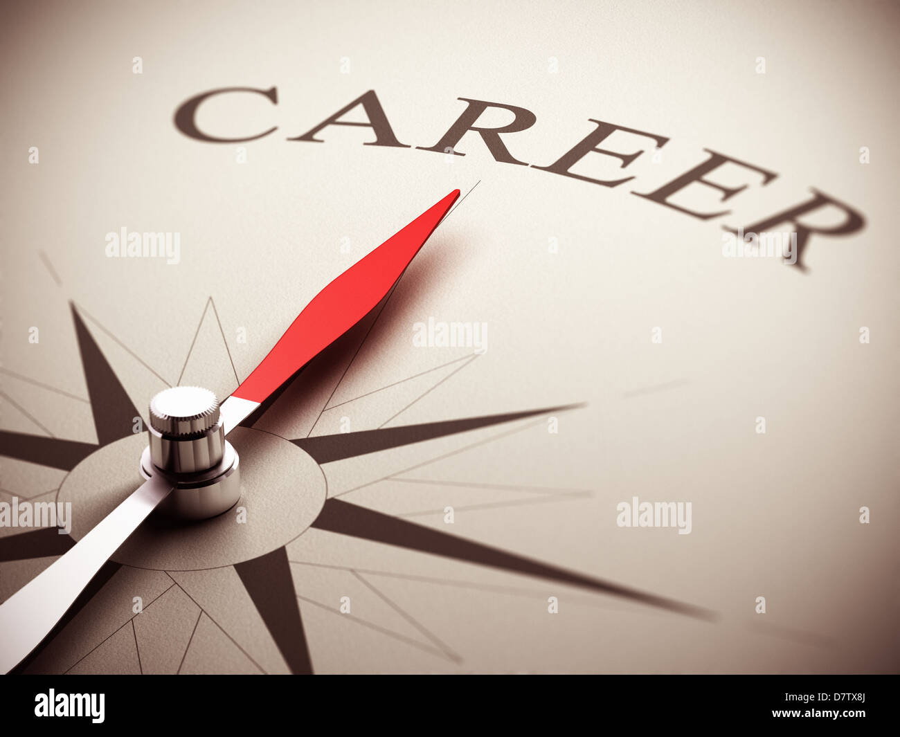 Una bussola ago rivolto la parola carriera, immagine adatta per le opportunità di carriera di gestione. 3D render illustrazione. Foto Stock