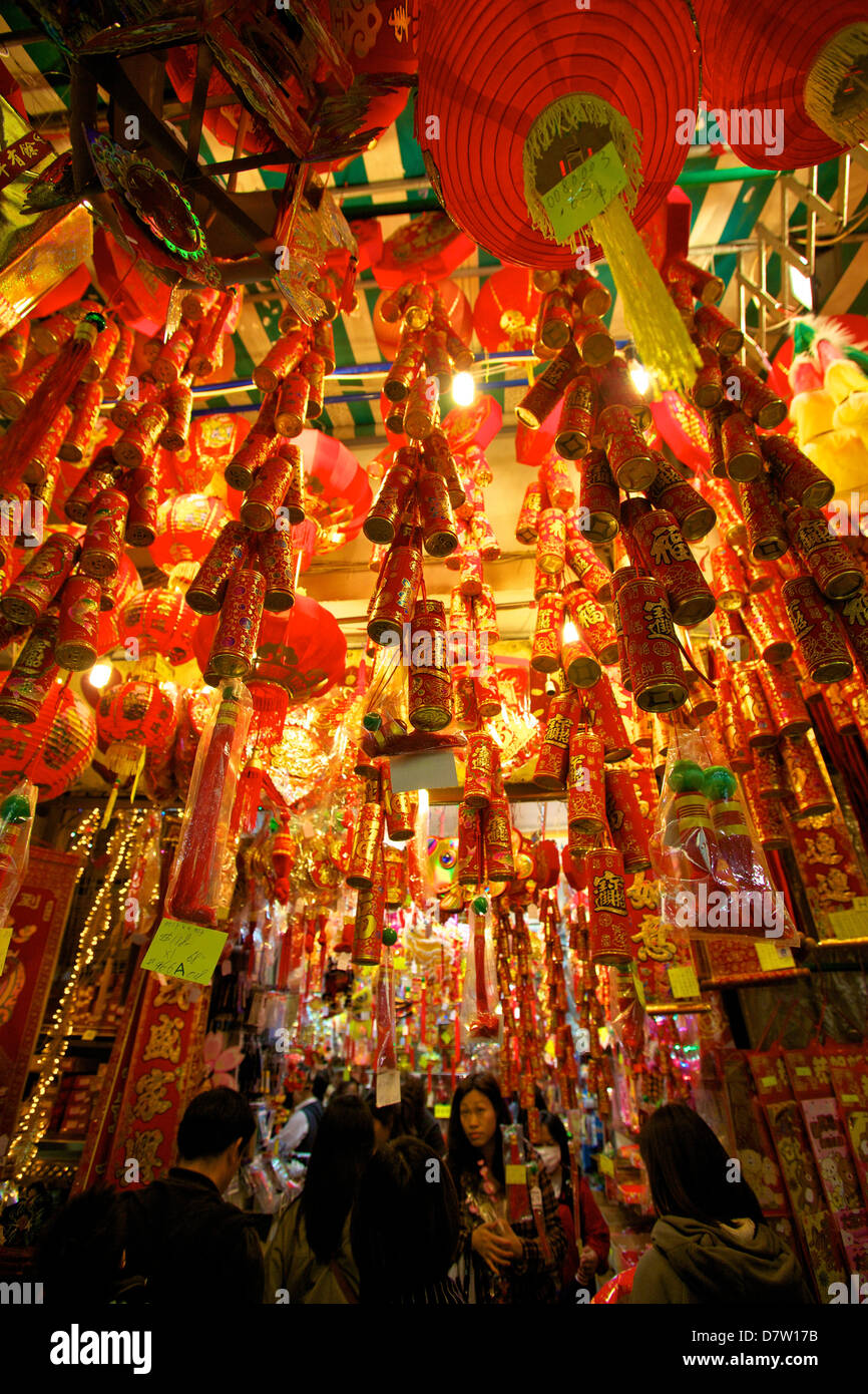 Anno Nuovo Cinese decorazioni, Hong Kong, Cina Foto Stock