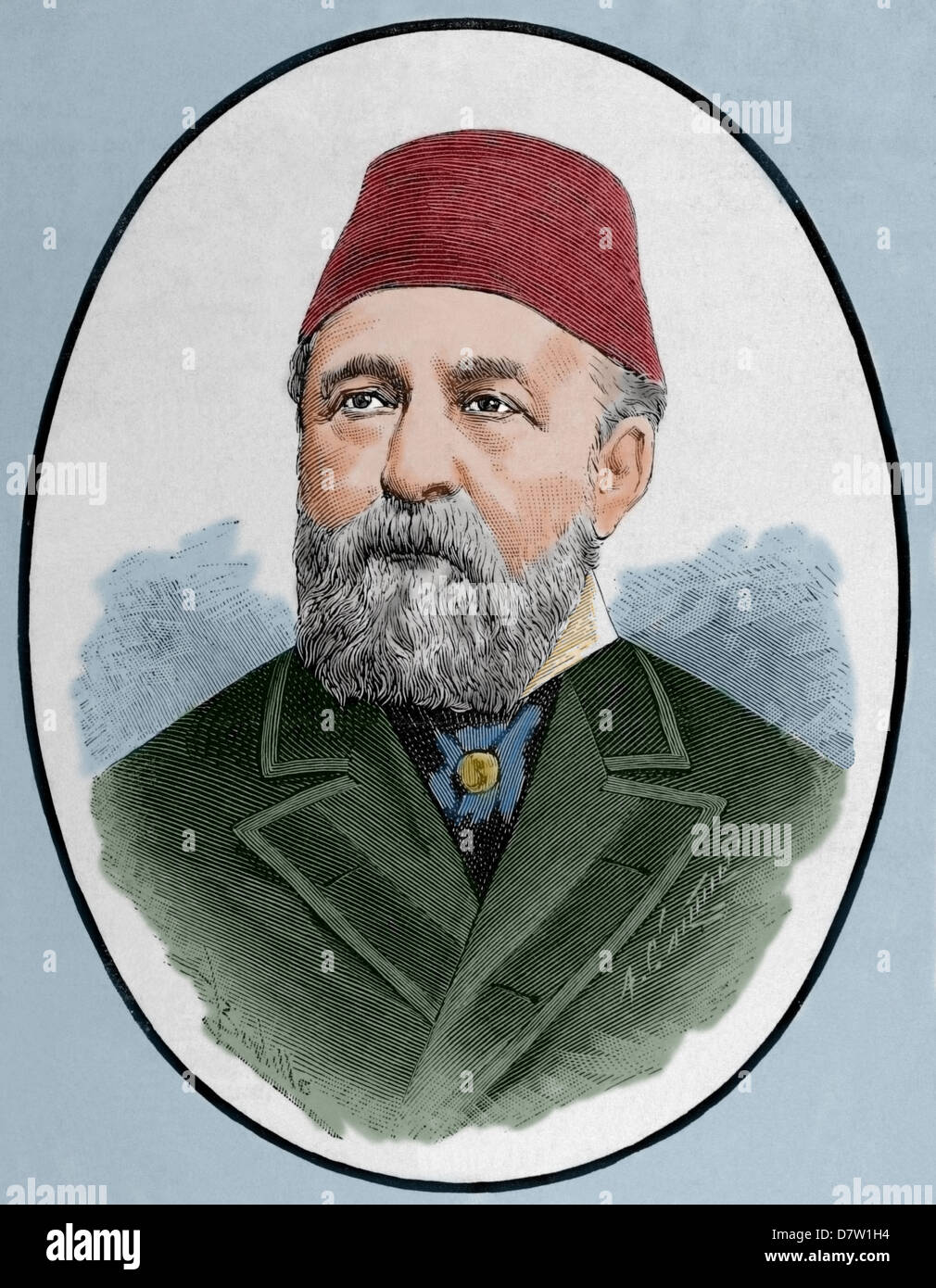 Hussein Sermed Affendi (1830-1886). Il diplomatico turco. Incisione di Arturo Carretero y Sanchez (1852-1903). Foto Stock