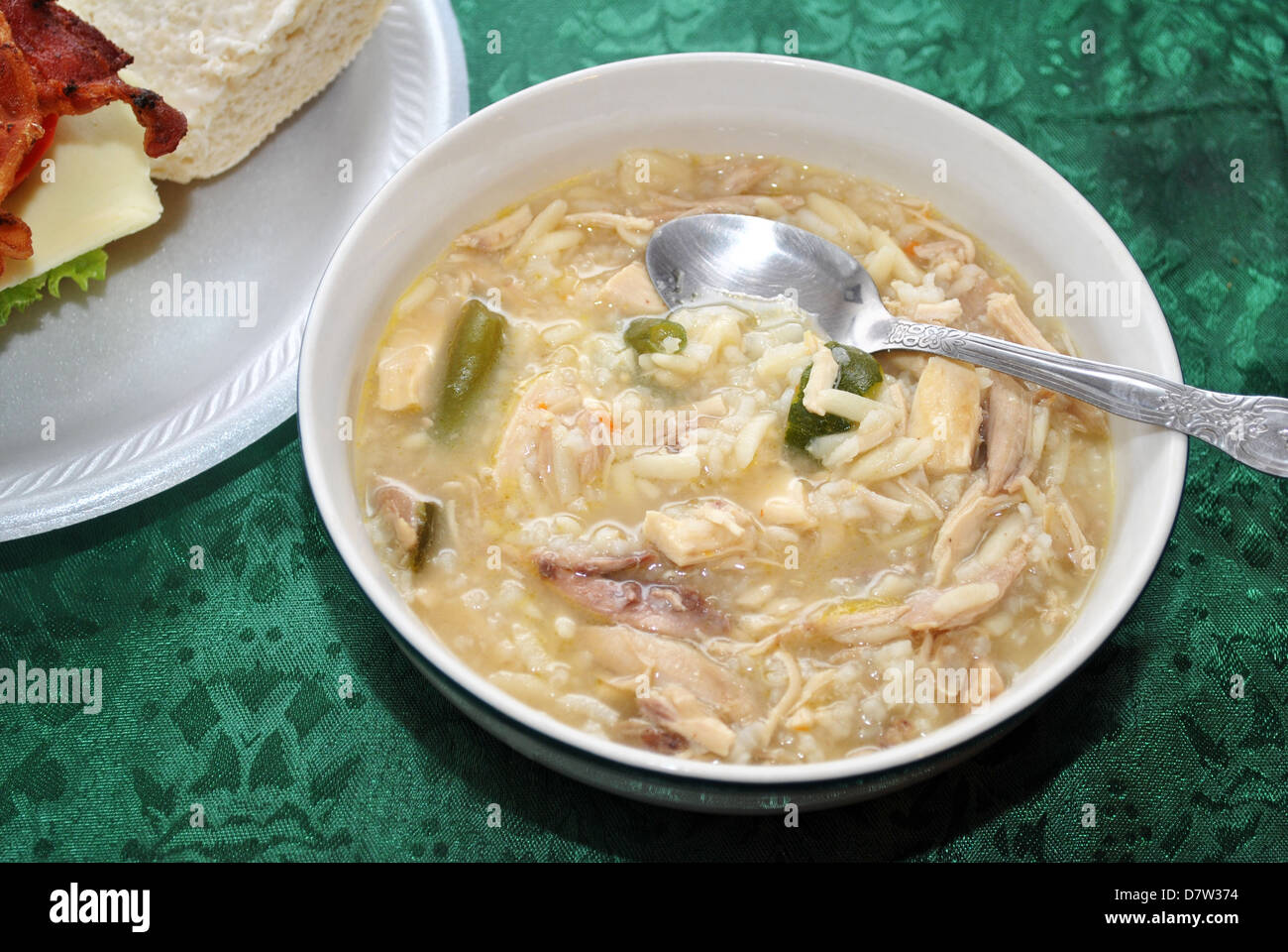 Ciotola di pollo fatti in casa e una zuppa di riso Foto Stock