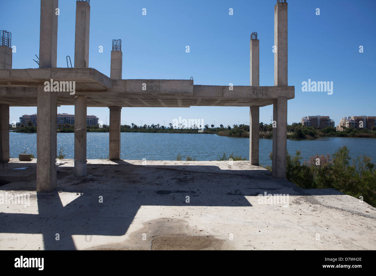 Abbandonato costruzione siti sulla Spagna costa del. Almeriamar, Almeria, Andalusia, Spagna, Europa UE Foto Stock