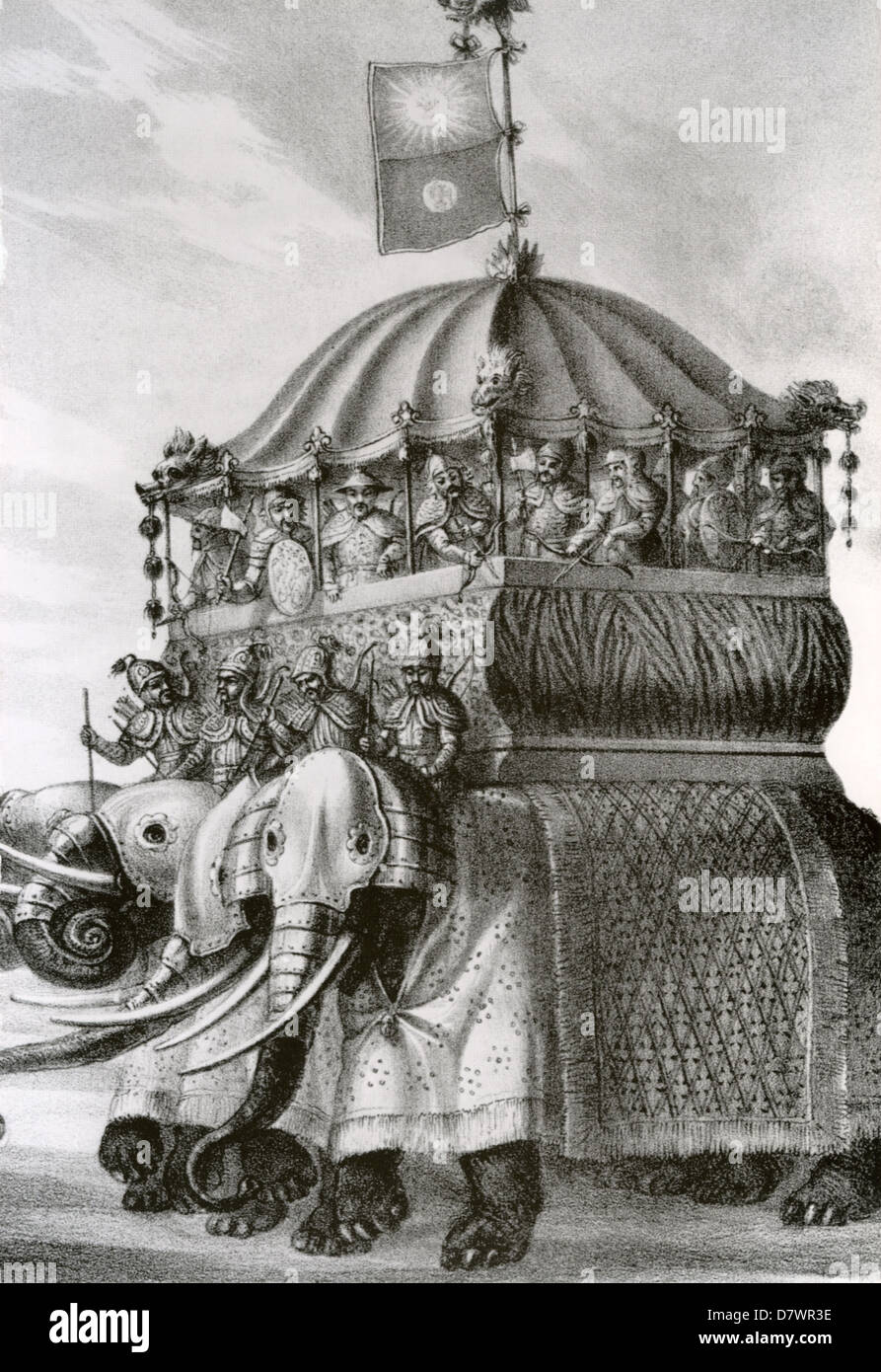 KUBLAI KHAN (1215-1294) imperatore mongolo e il fondatore della dinastia Yuan in Cina sulla campagna militare. Foto Stock