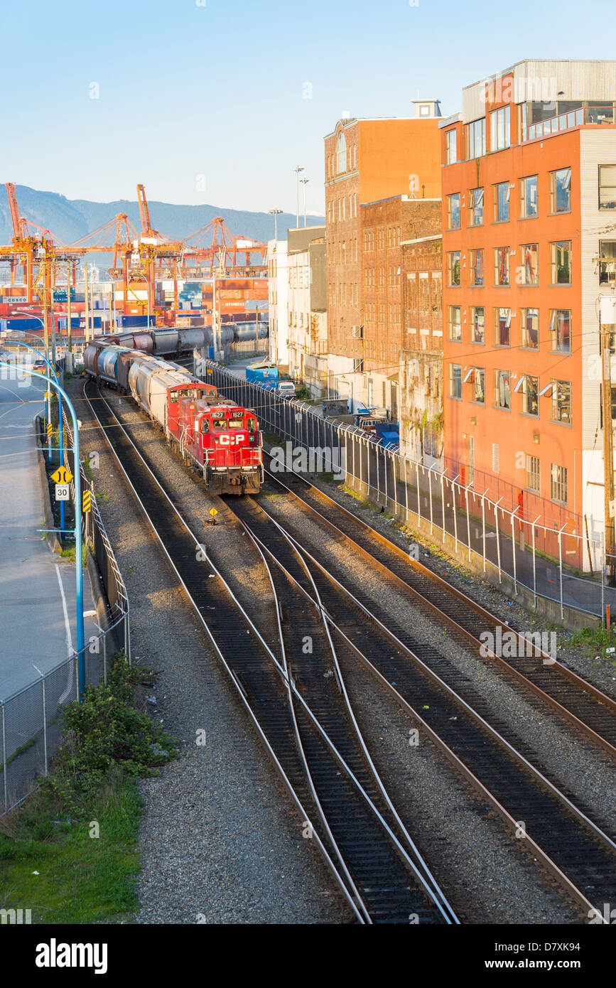 Il treno al Porto di Vancouver, Vancouver, British Columbia, Canada Foto Stock