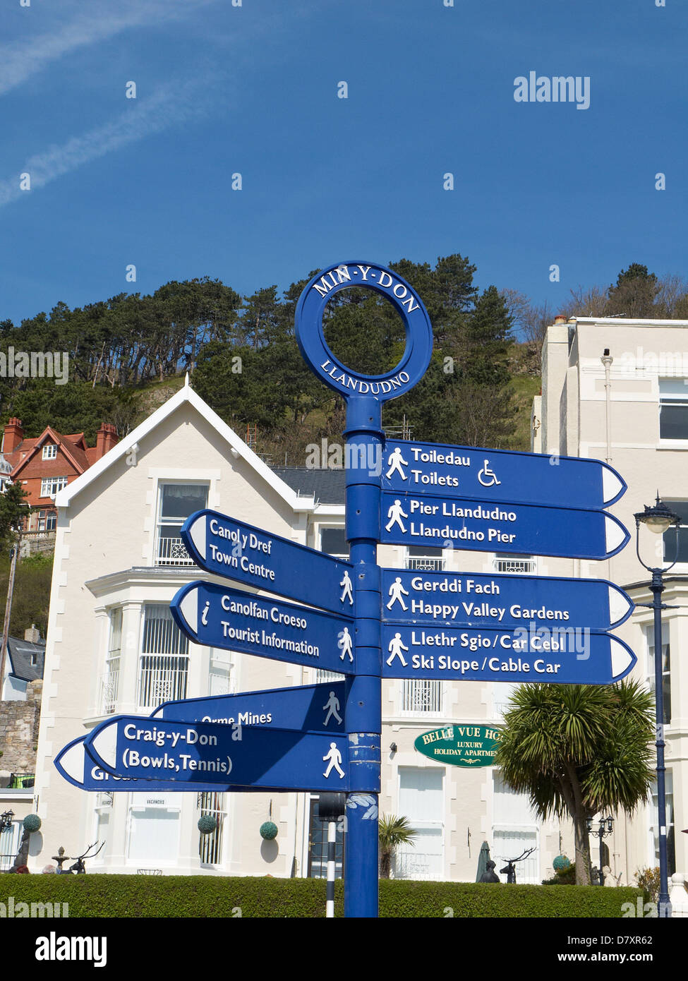 Segno posto sul lungomare di Llandudno North Wales UK Foto Stock