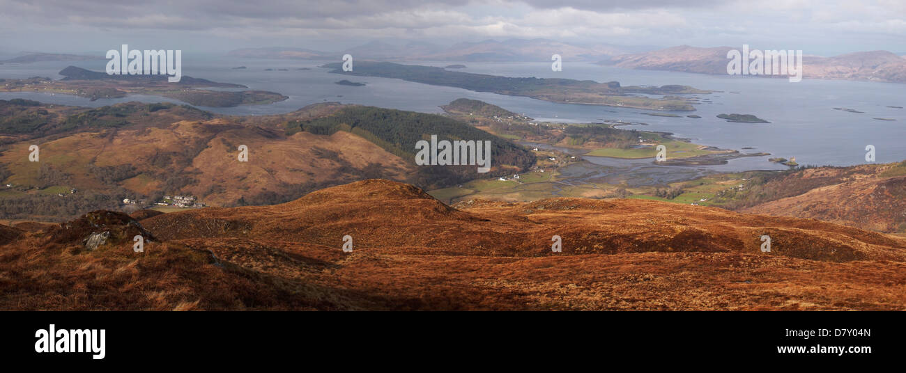 L'isola di Lismore e le Appin costa da Beinn Donn, Scozia Foto Stock