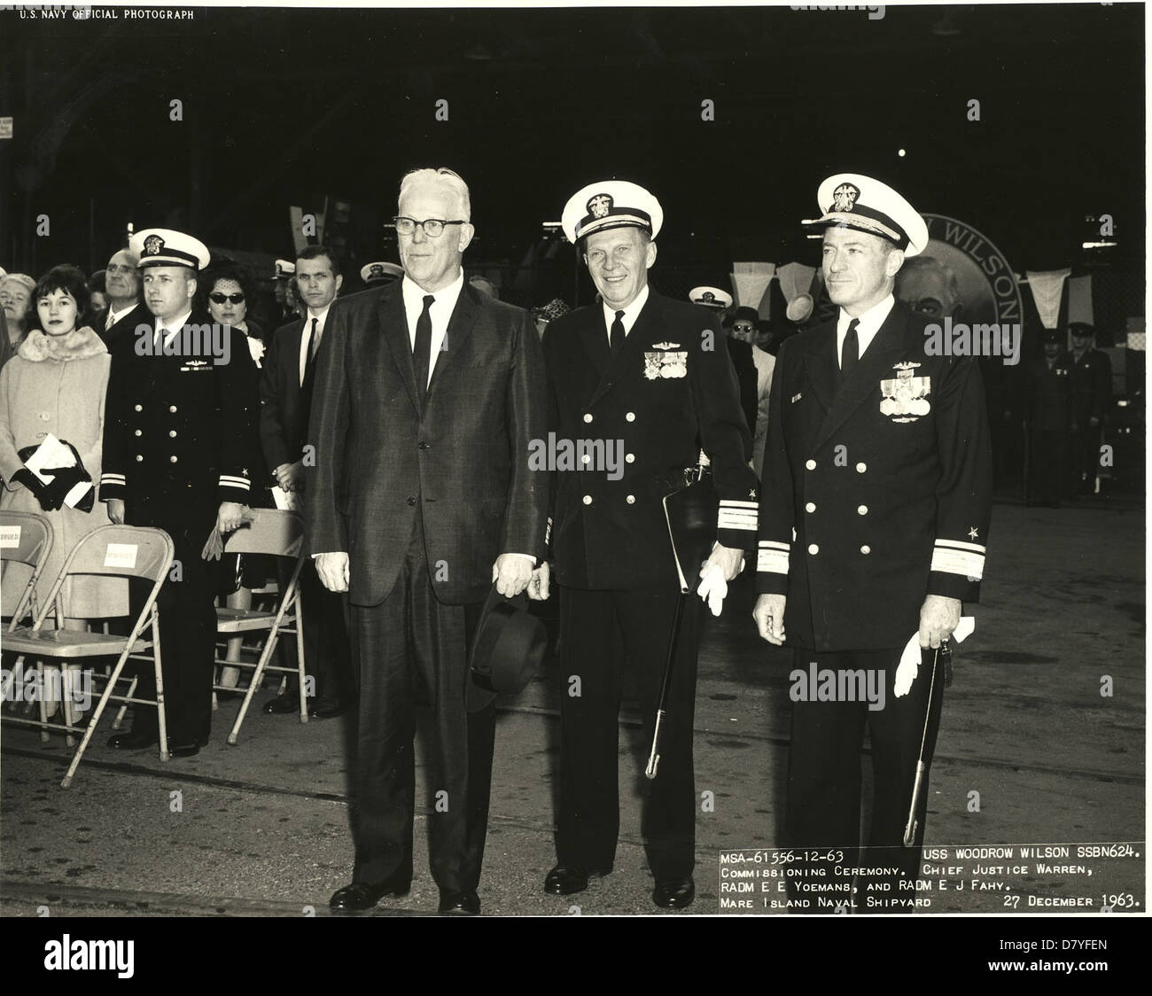 La cerimonia di messa in servizio della USS Woodrow Wilson, un sottomarino a propulsione nucleare, è un evento significativo nella storia navale, che segna l'entrata ufficiale della nave in servizio nella Marina degli Stati Uniti. Foto Stock