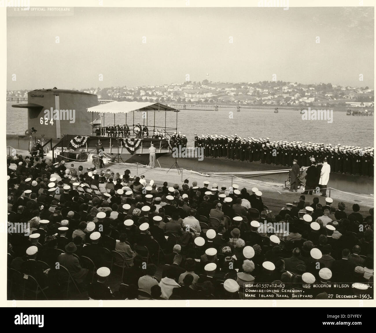 La cerimonia di messa in servizio della USS Woodrow Wilson, che segna la messa in servizio ufficiale del sottomarino nella Marina degli Stati Uniti. Foto Stock