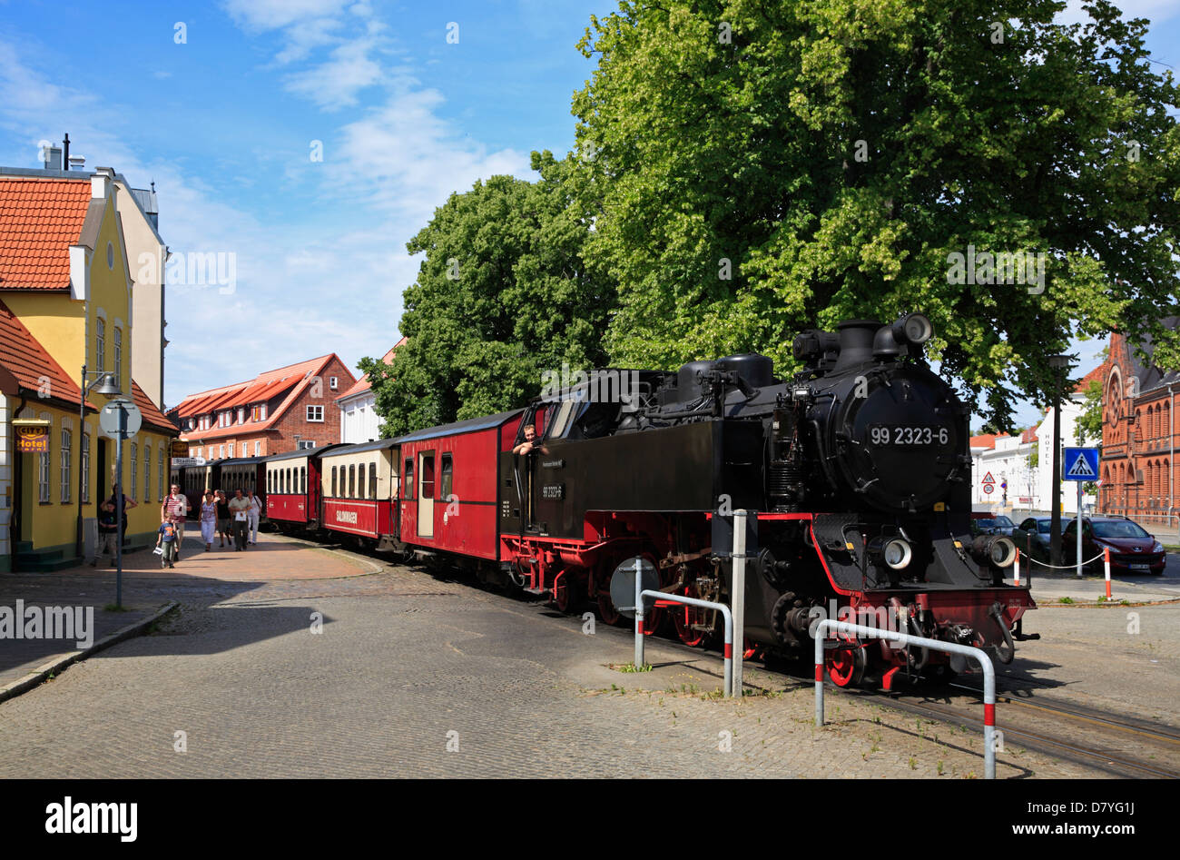 Treno a vapore molli in Bad Doberan, Mar Baltico, Meclemburgo Pomerania Occidentale, Germania Foto Stock