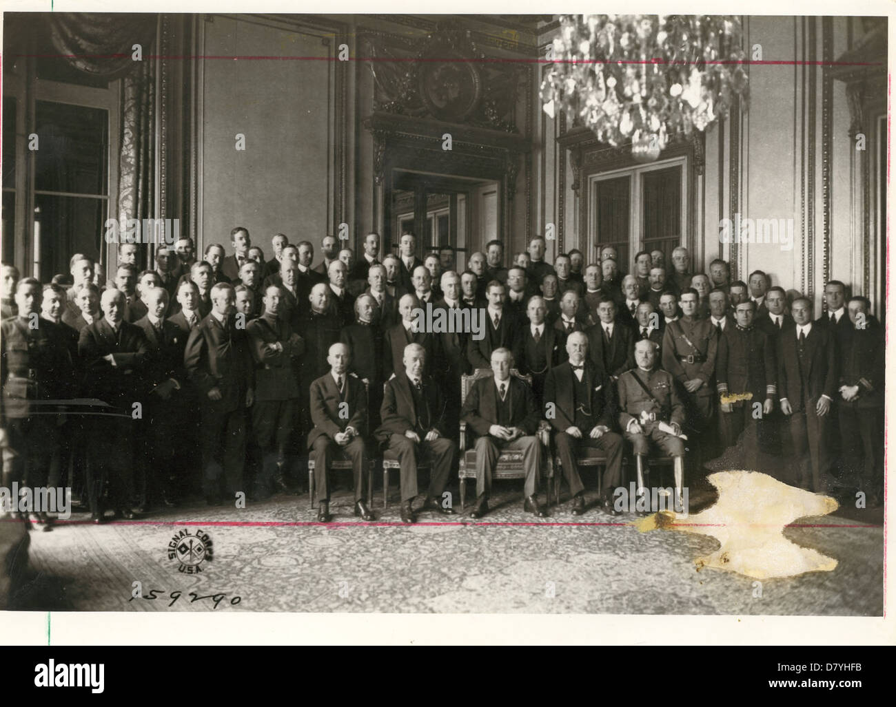 Il Presidente Wilson con i consulenti e il personale a Parigi la conferenza per la pace Foto Stock