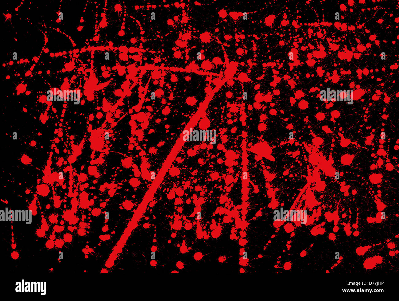 Confuso red inchiostro spruzzato su sfondo nero astratto spruzzi di vernice illustrazione. Foto Stock