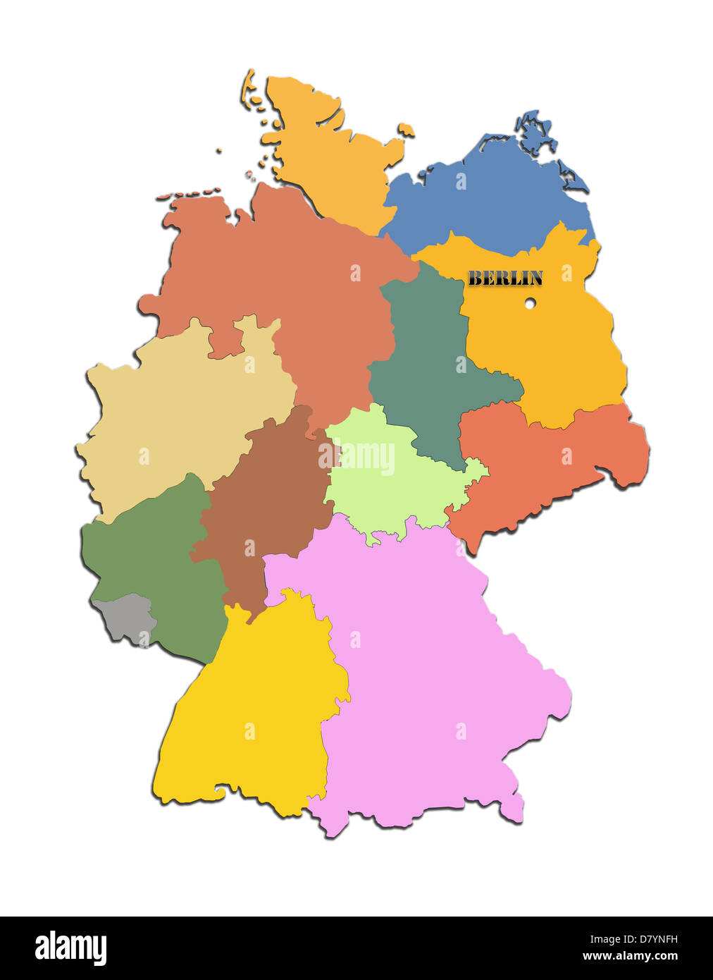 Silhouette colorati della mappa della Germania con le regioni Foto Stock