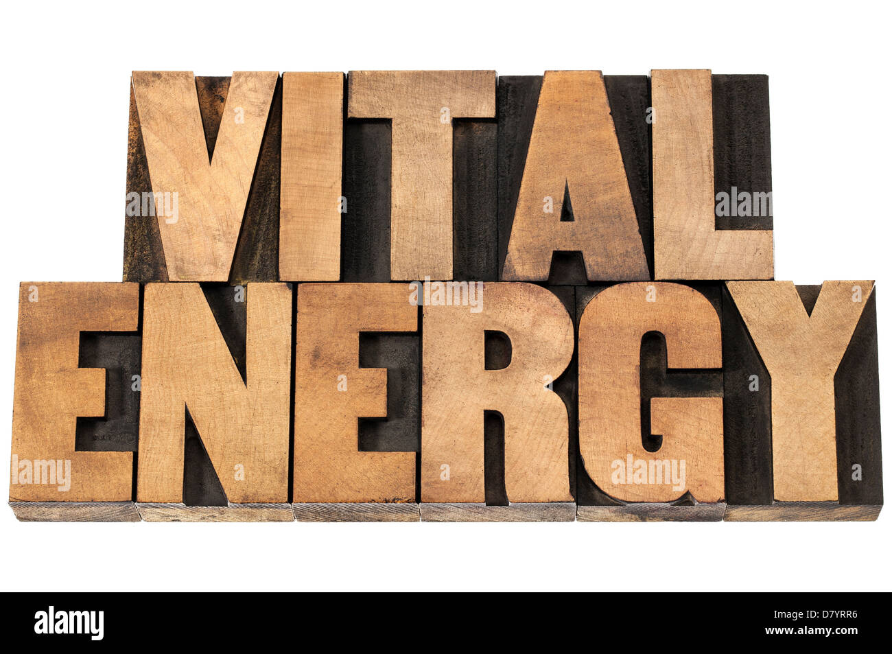 Energia vitale - testo isolato in rilievografia tipo legno blocchi di stampa Foto Stock