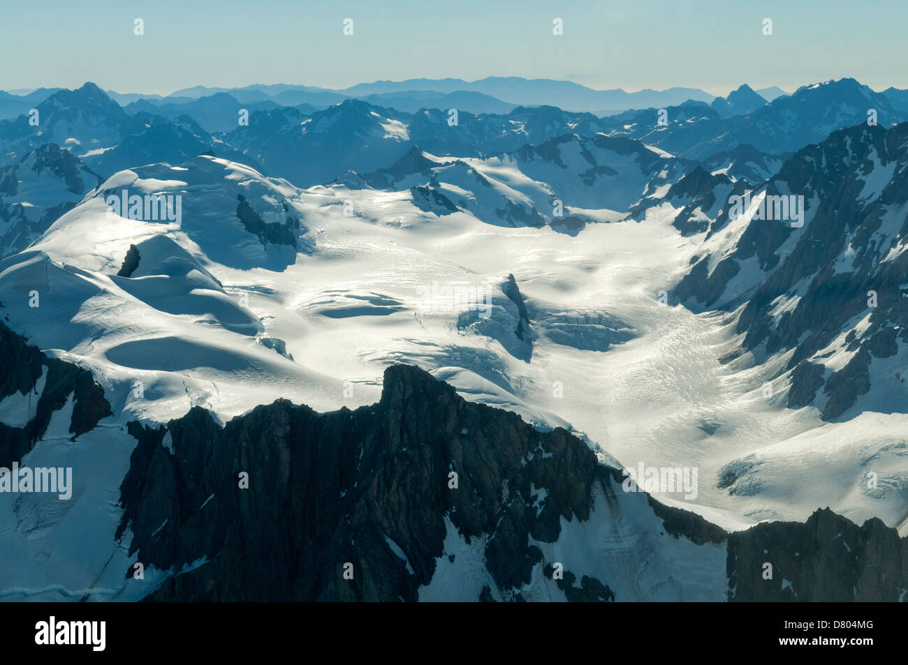 Parte superiore del ghiacciaio Fox, Alpi del Sud, Nuova Zelanda Foto Stock