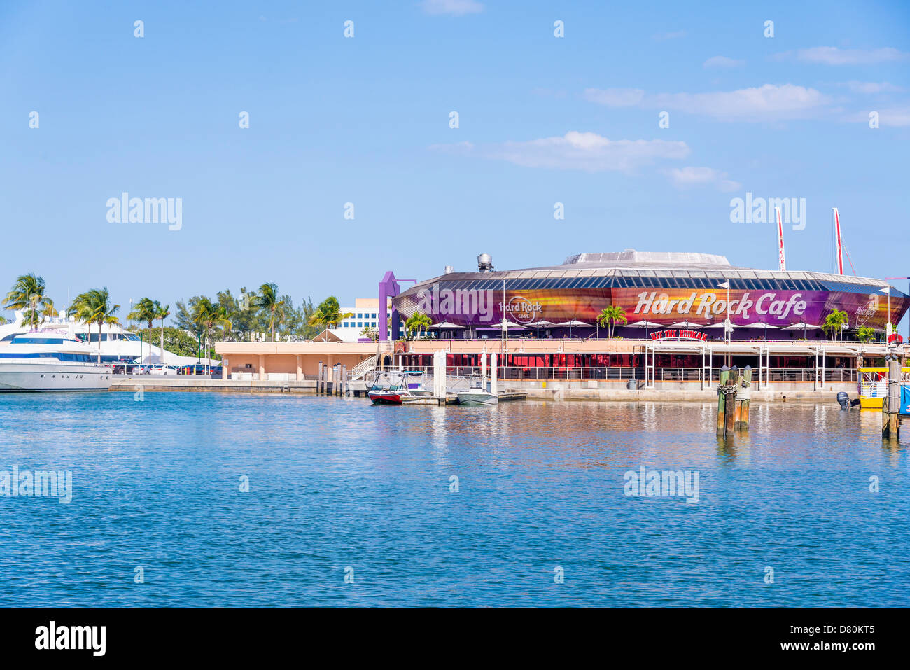 Porto di Miami con Hard Rock Cafe, Miami, Florida, Stati Uniti d'America Foto Stock