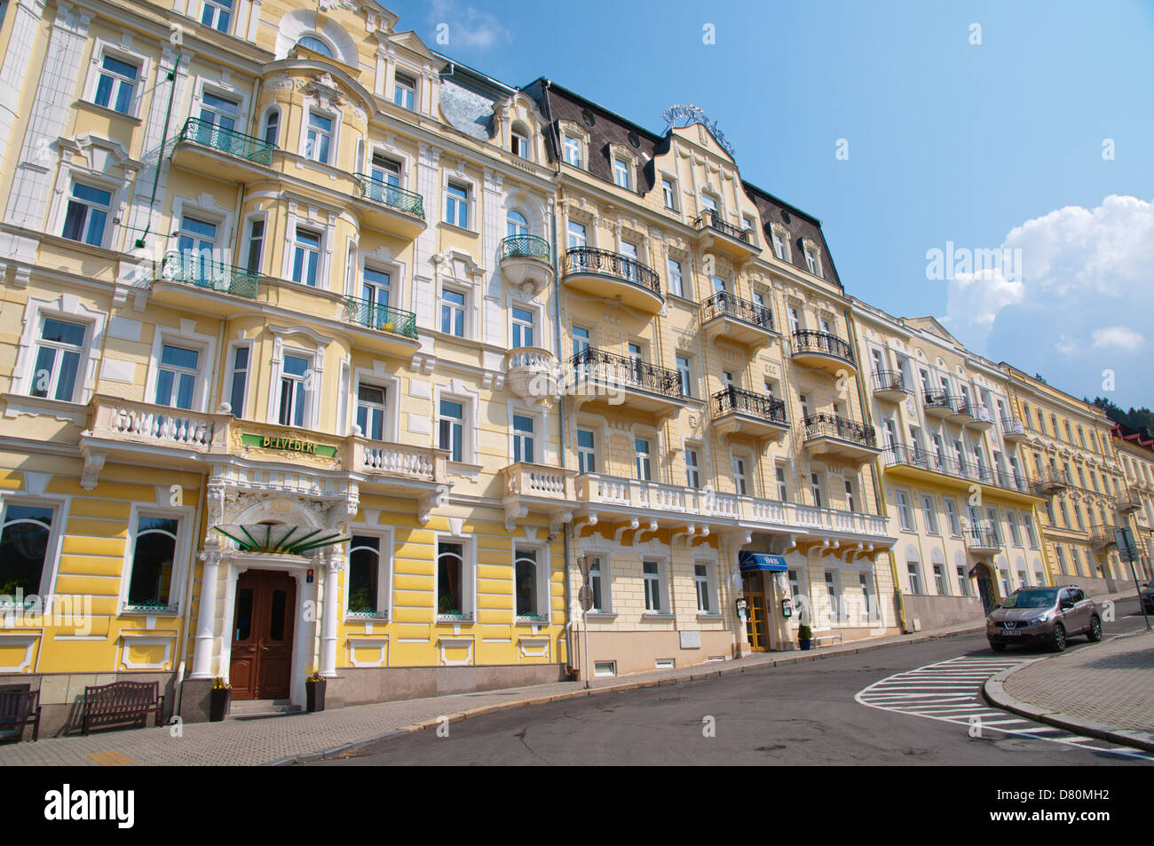 Goethovo namesti square Marianske Lazne aka Marienbad cittadina termale di regione di Karlovy Vary Repubblica Ceca Europa Foto Stock