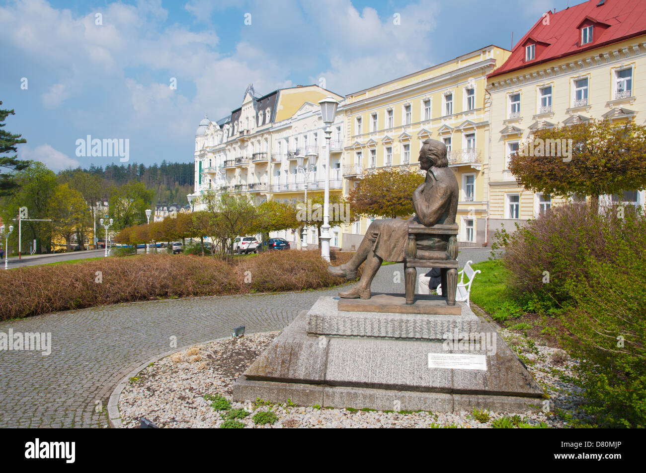 Goethovo namesti square Marianske Lazne aka Marienbad cittadina termale di regione di Karlovy Vary Repubblica Ceca Europa Foto Stock