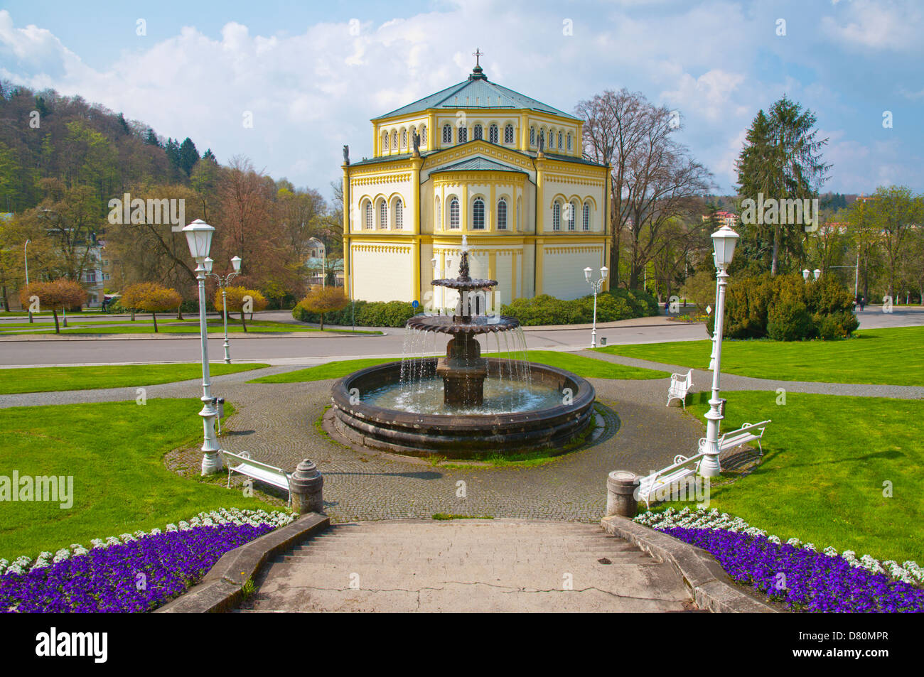 Goethovo namesti square Marianske Lazne aka Marienbad cittadina termale di regione di Karlovy Vary Repubblica Ceca Europa Foto Stock