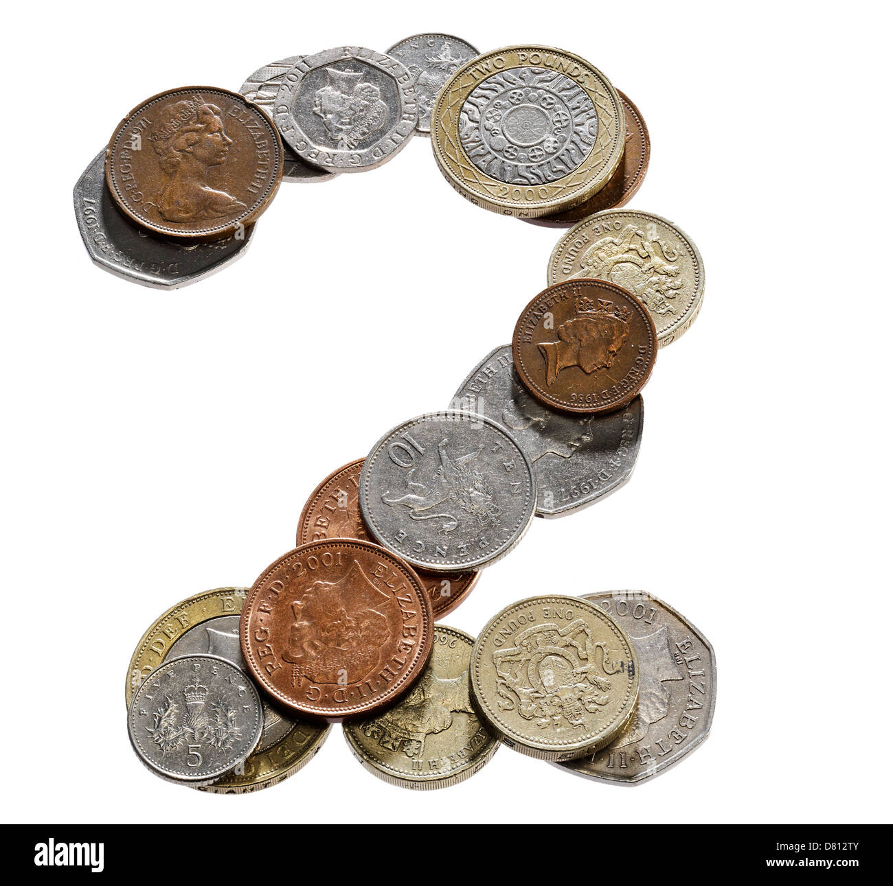 Monete del Regno Unito i numeri di font lettere parole Foto Stock