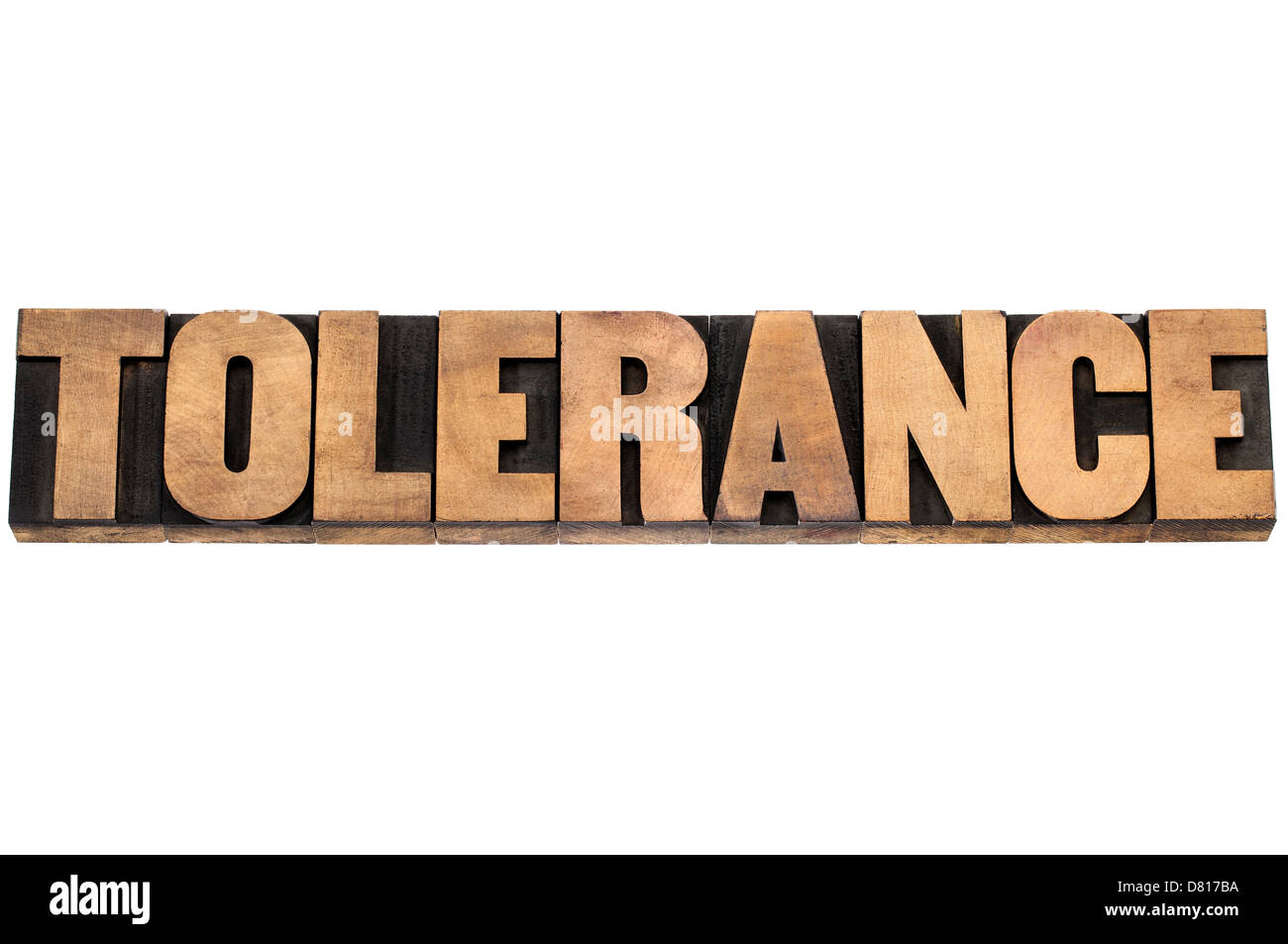 Parola di tolleranza - testo isolato in rilievografia tipo legno blocchi di stampa Foto Stock
