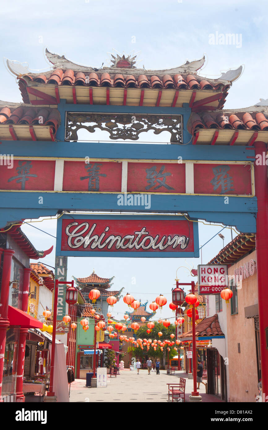 Segno di ingresso a Chinatown di Los Angeles in California Foto Stock