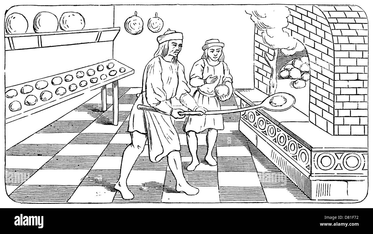 Bakehouse Fifteenth-Century, da un vecchio libro illustrazione Foto Stock