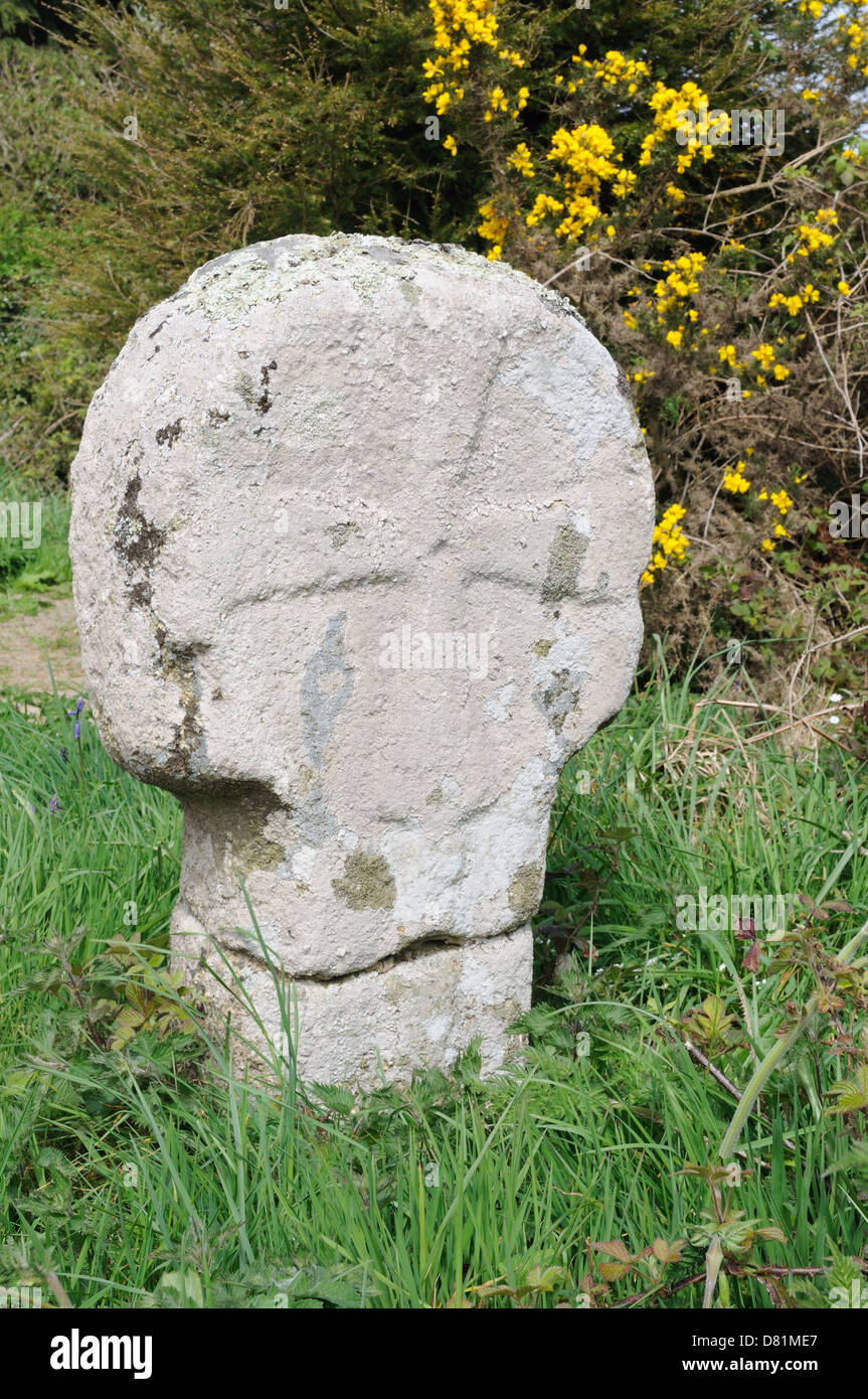 Antica Croce celtica in banchina vicino Madron Celtic Cappella del Battistero e Cornwall Inghilterra UK GB Foto Stock