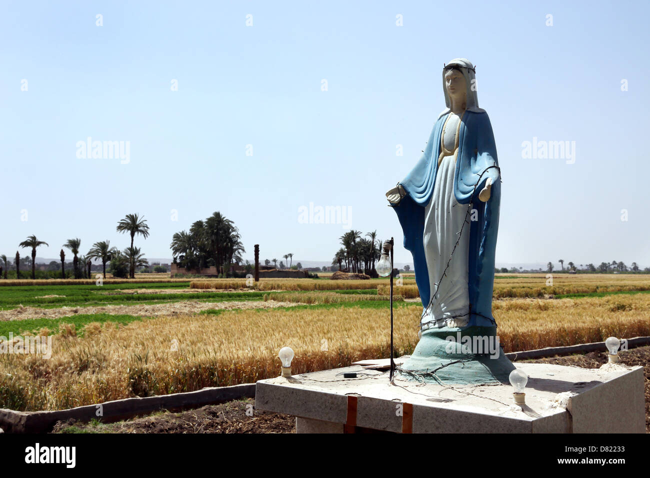 Statua della santa Madre Maria in un campo di grano in Alto Egitto Foto Stock