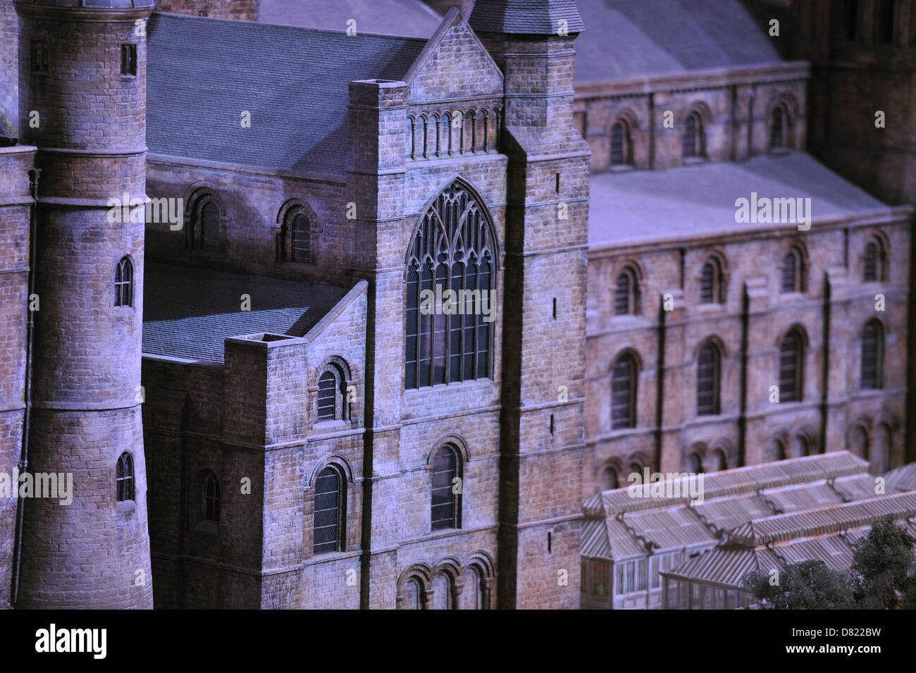 La realizzazione di Harry Potter - il castello di Hogwarts modello in scala di visualizzazione multimediale tenutasi a Warner Bros Studios di Londra. Londra, Inghilterra - Foto Stock