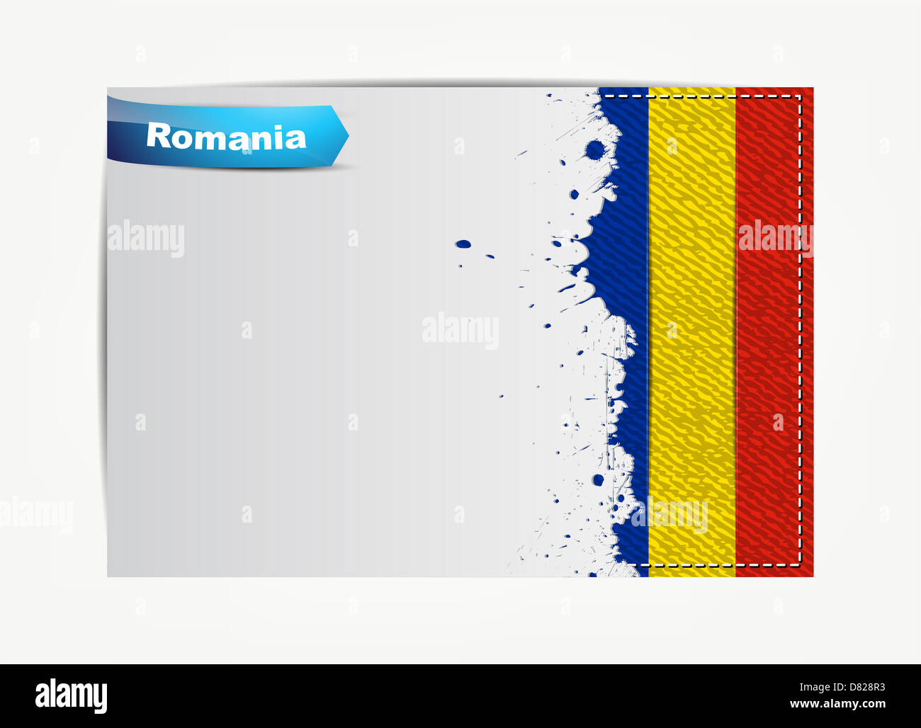 Cucito Bandiera della Romania con carta grunge cornice per il vostro testo. Foto Stock